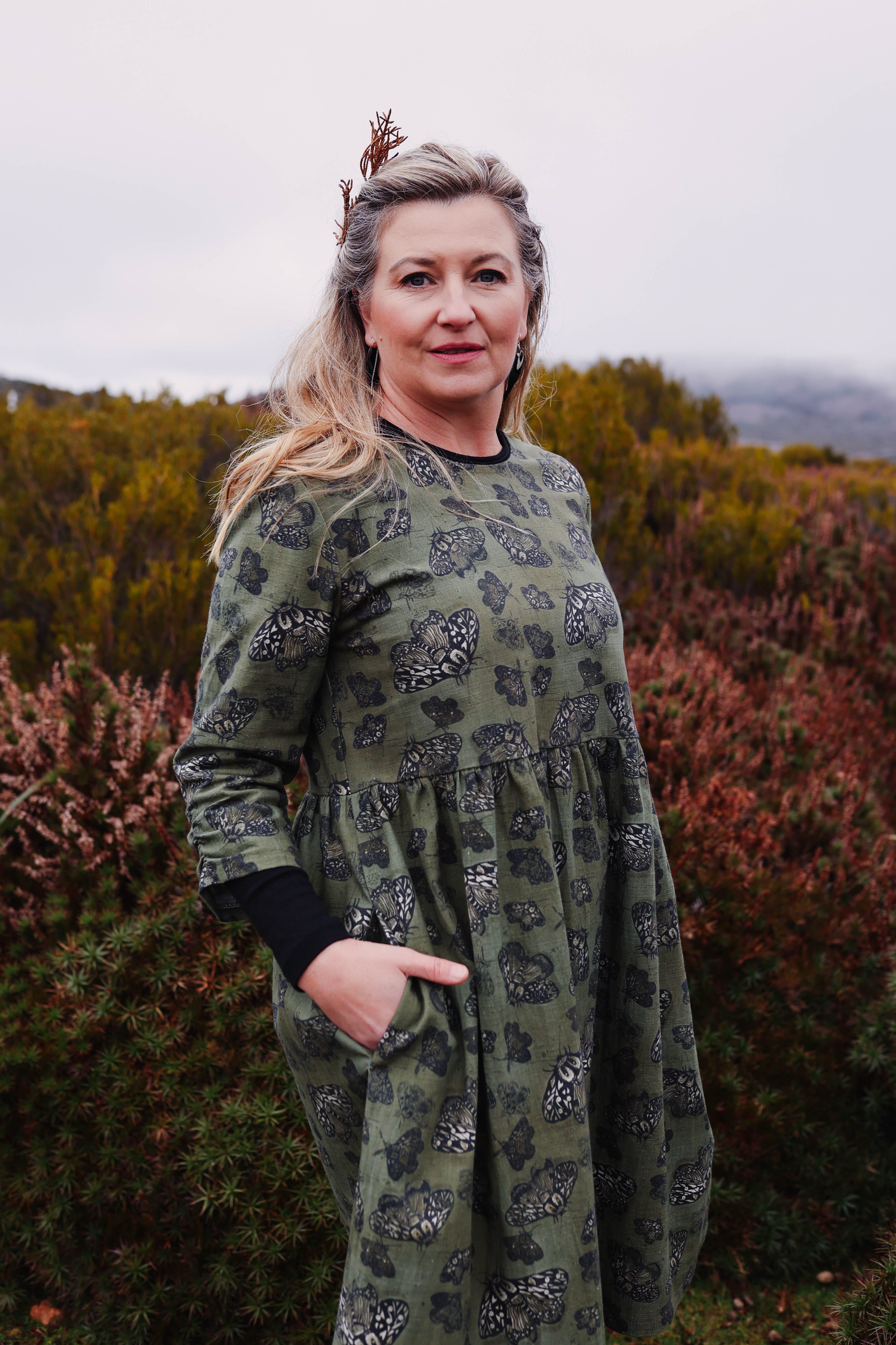 Organic Linen Peasant Dress - Moss Moth Dresses The Spotted Quoll 
