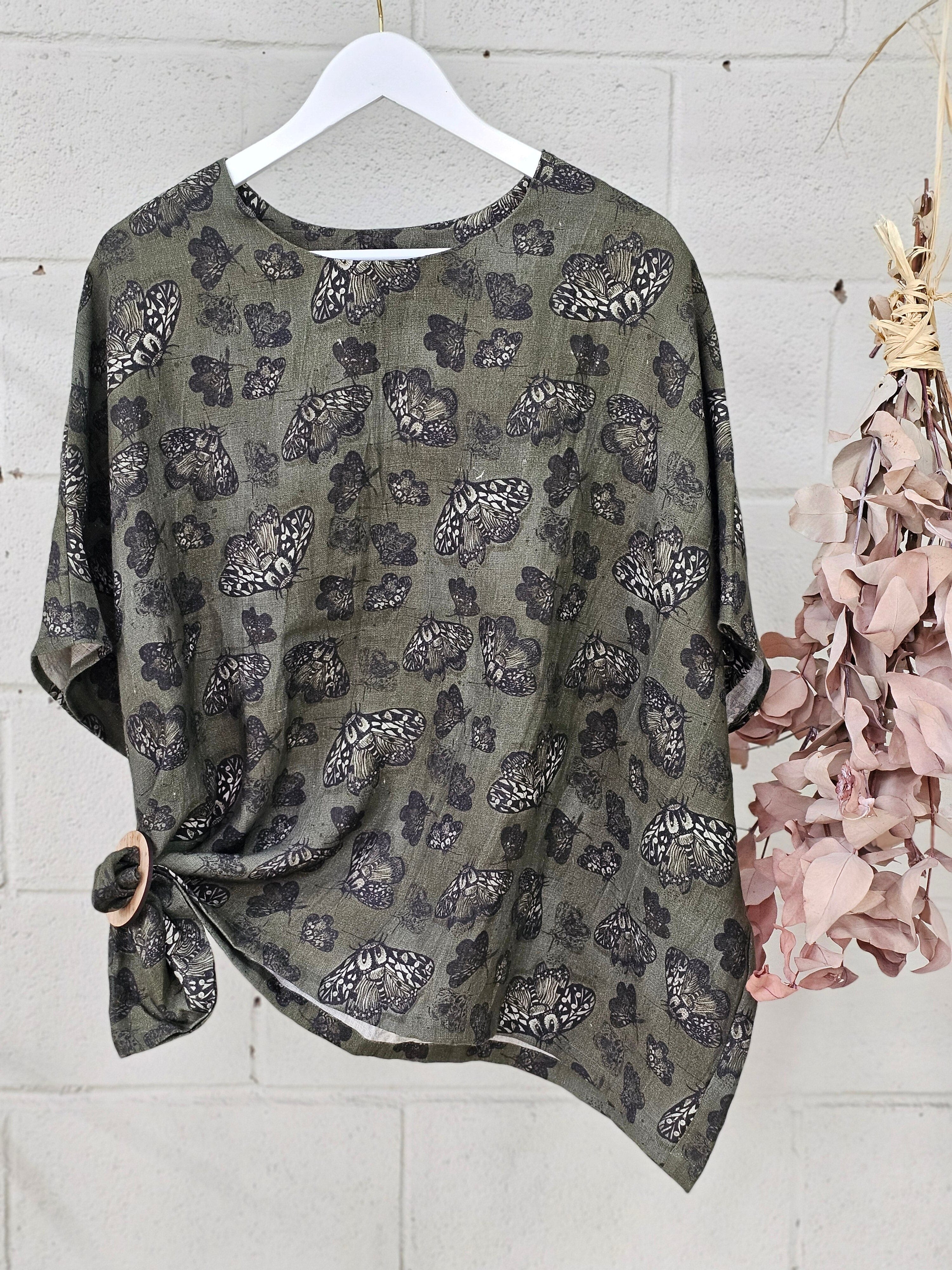 Freedom Top Pure Linen - Moss Moth Top The Spotted Quoll 