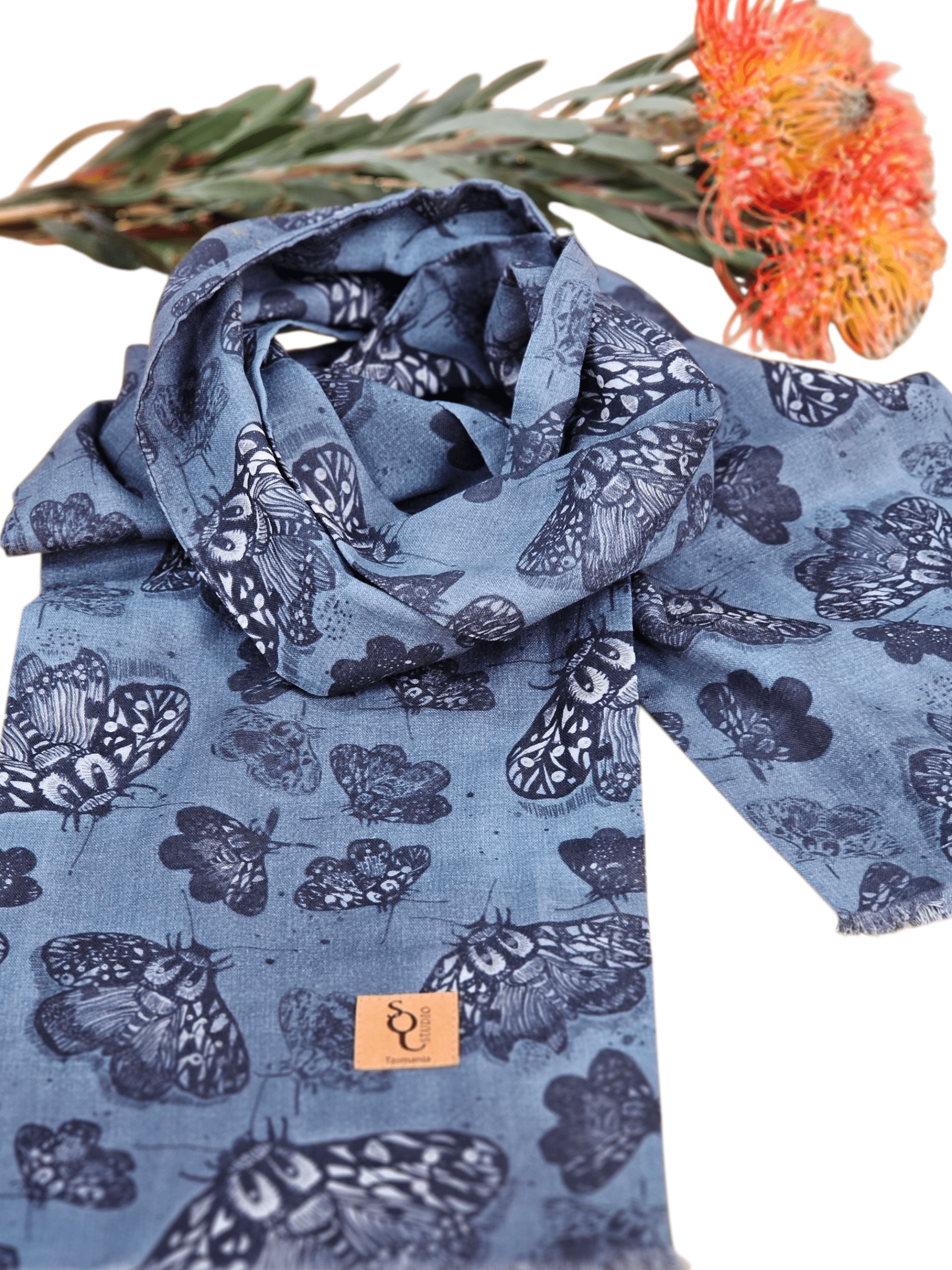 Slate Moth Organic Cotton Scarf scarf The Spotted Quoll 