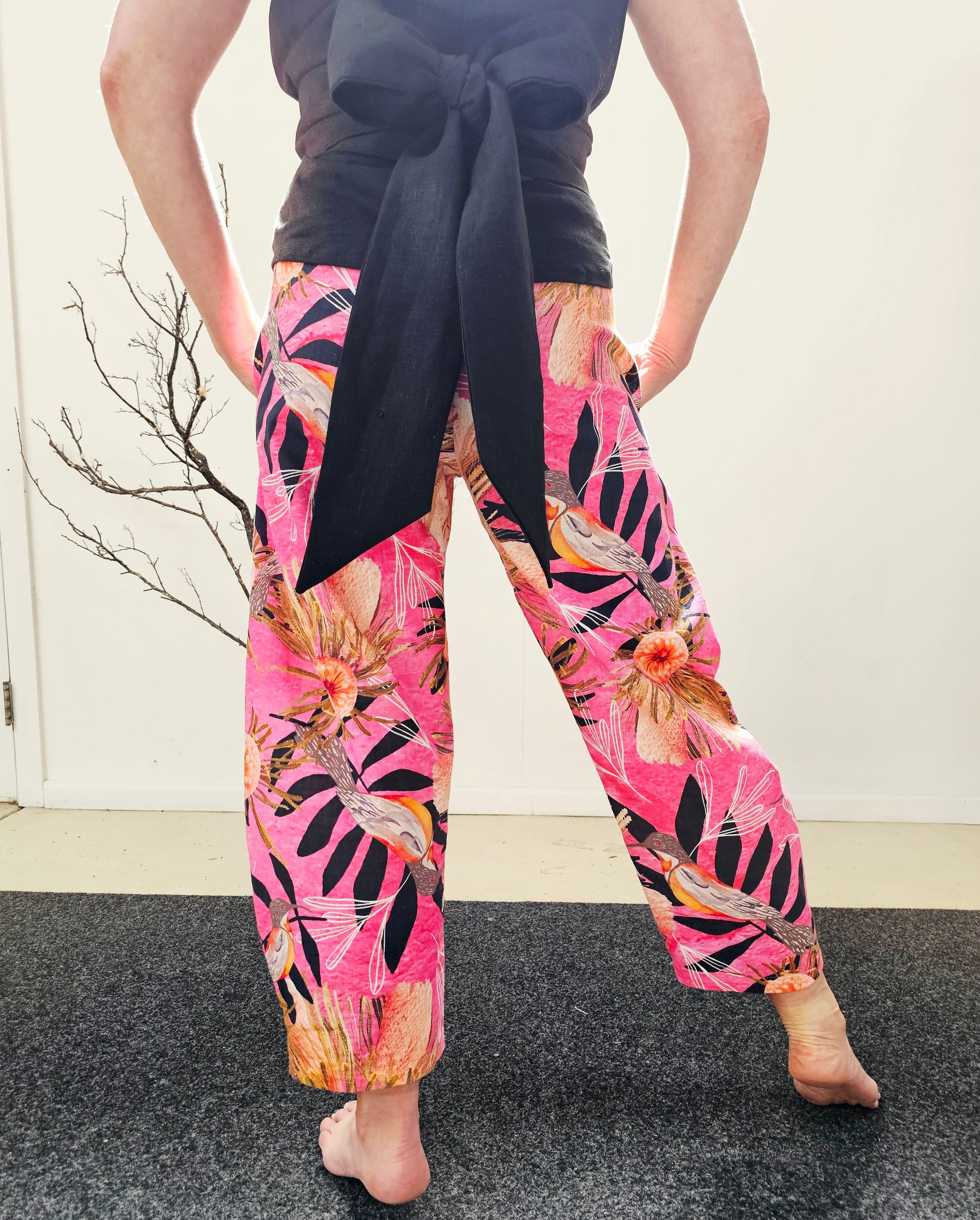 Boss Pant Organic Linen/Hemp - Pink Summer Bouquet Pants The Spotted Quoll 