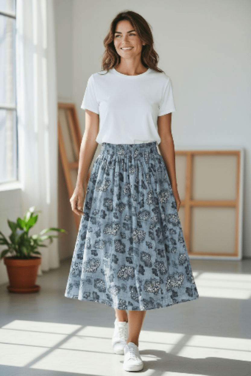 Frankie Shirred Skirt - Slate Moth Skirt The Spotted Quoll 