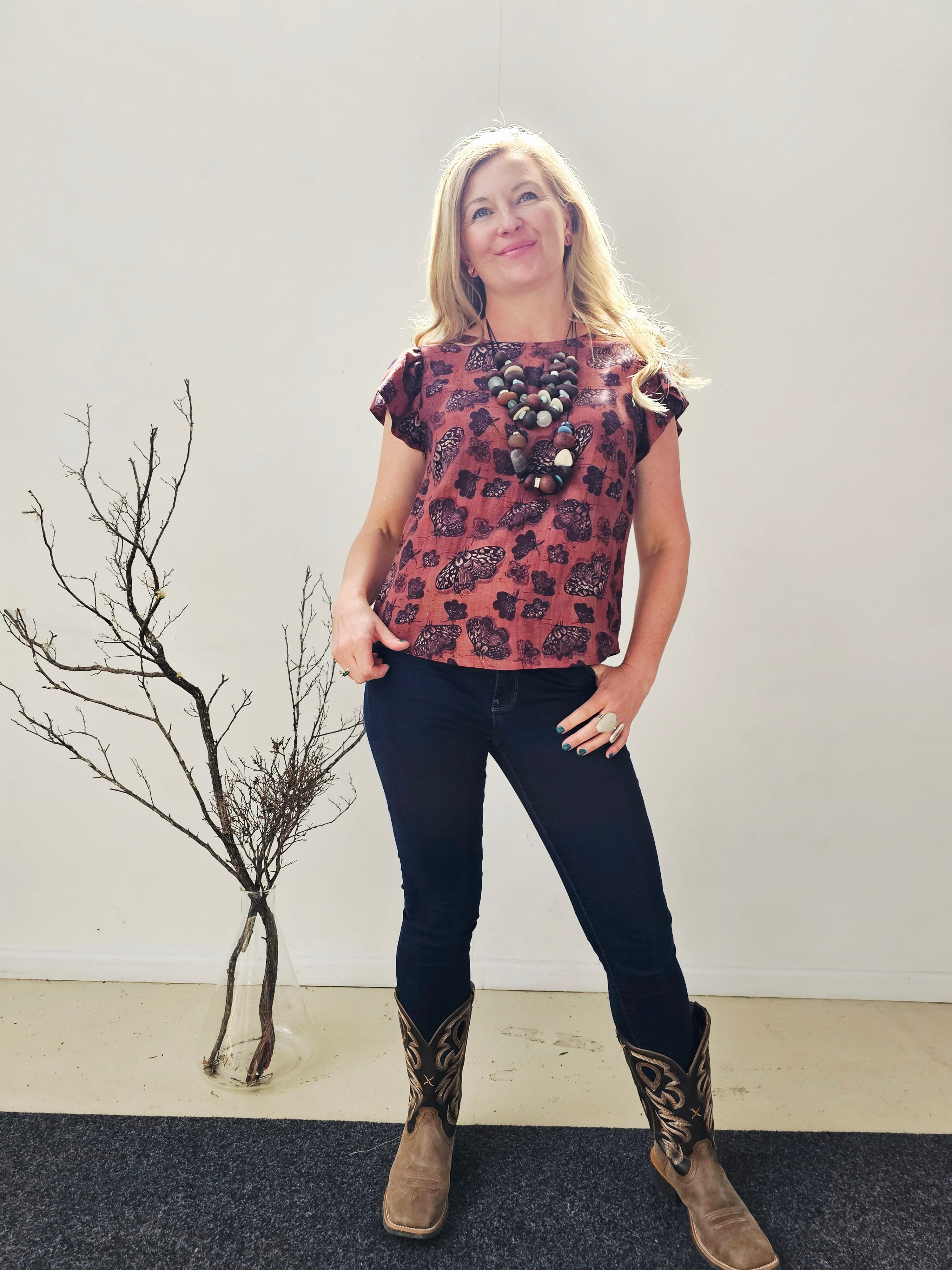 Flutter Top Organic Cotton DM - Cocoa Moth top The Spotted Quoll 