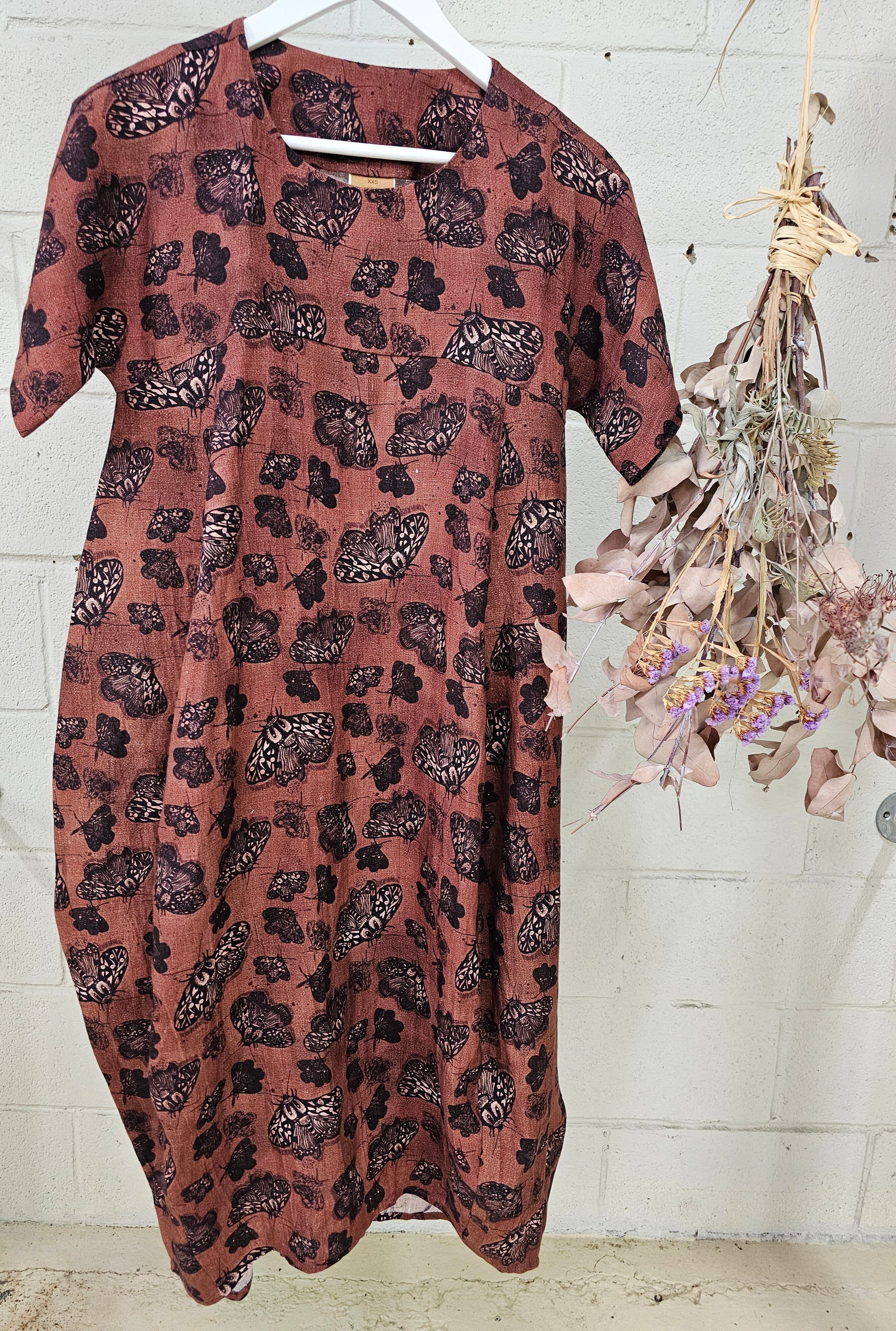 Organic Linen Cocoon Dress - Cocoa Moth Dress The Spotted Quoll 