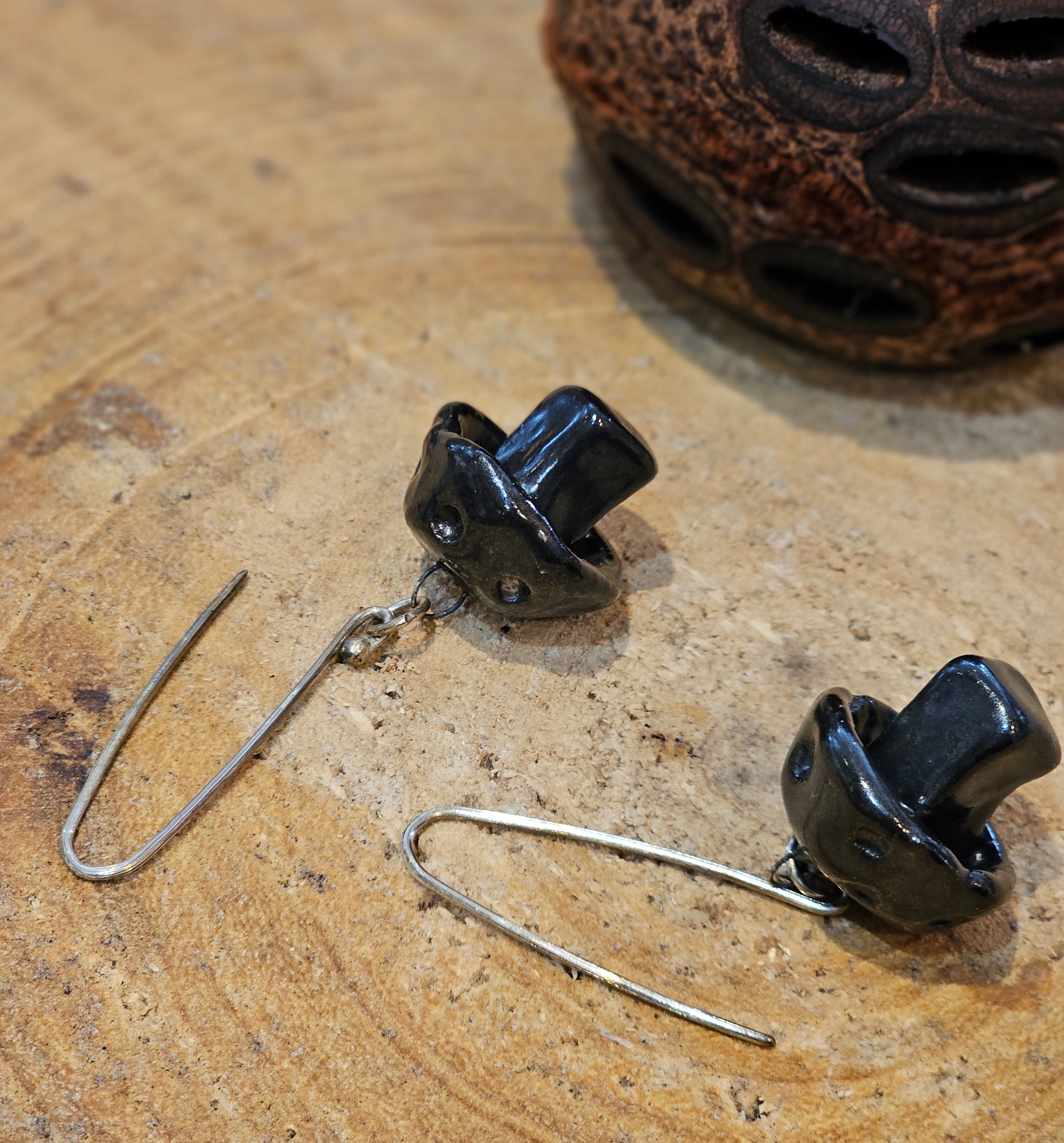 Ceramic & Silver Jewellery - Forest Floor Earrings Jillian Jak & Meek Mud Med Black Shrooms 