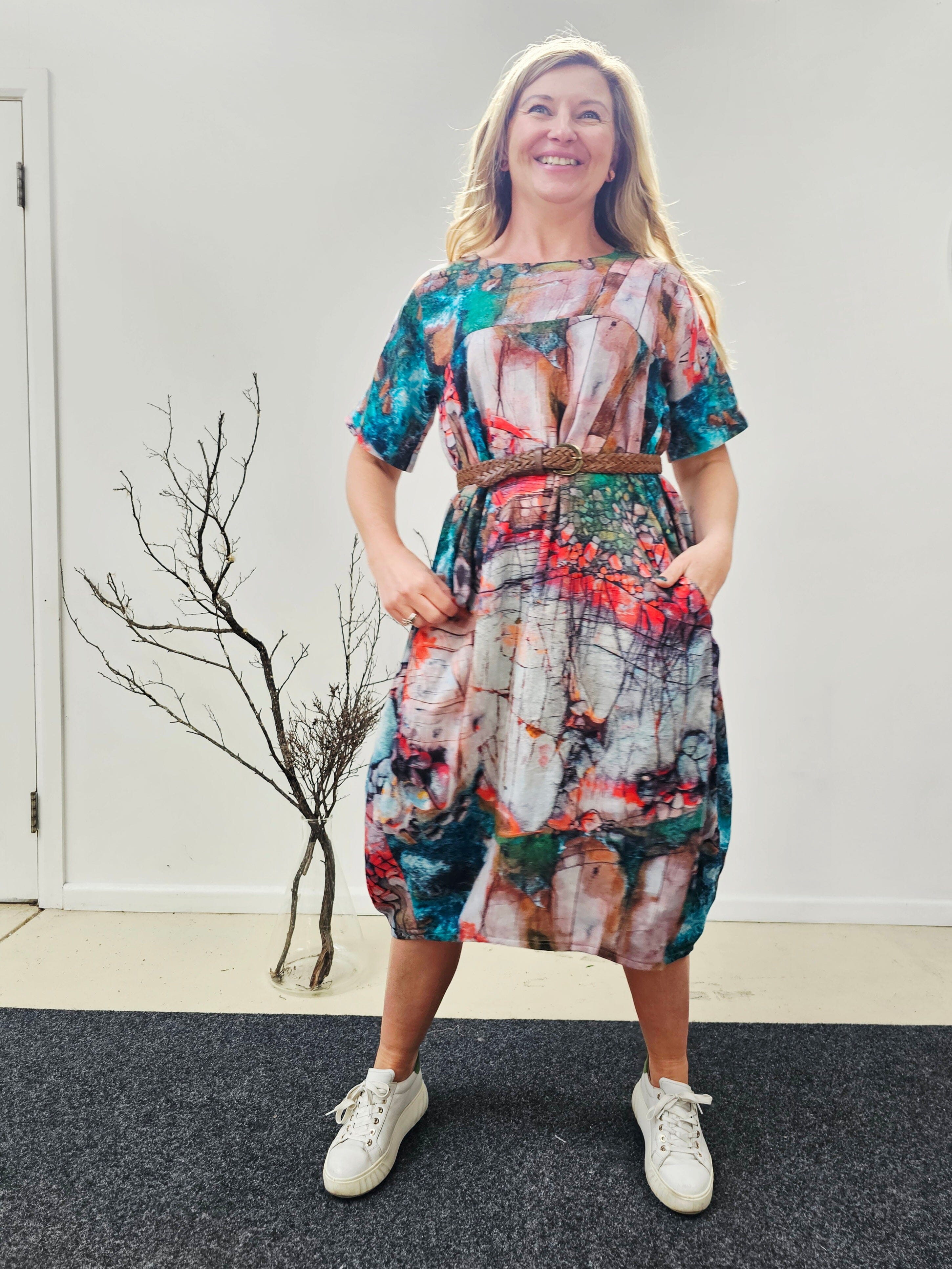 Organic Cotton Cocoon Dress - Aerial Bay of Fires Dress The Spotted Quoll 