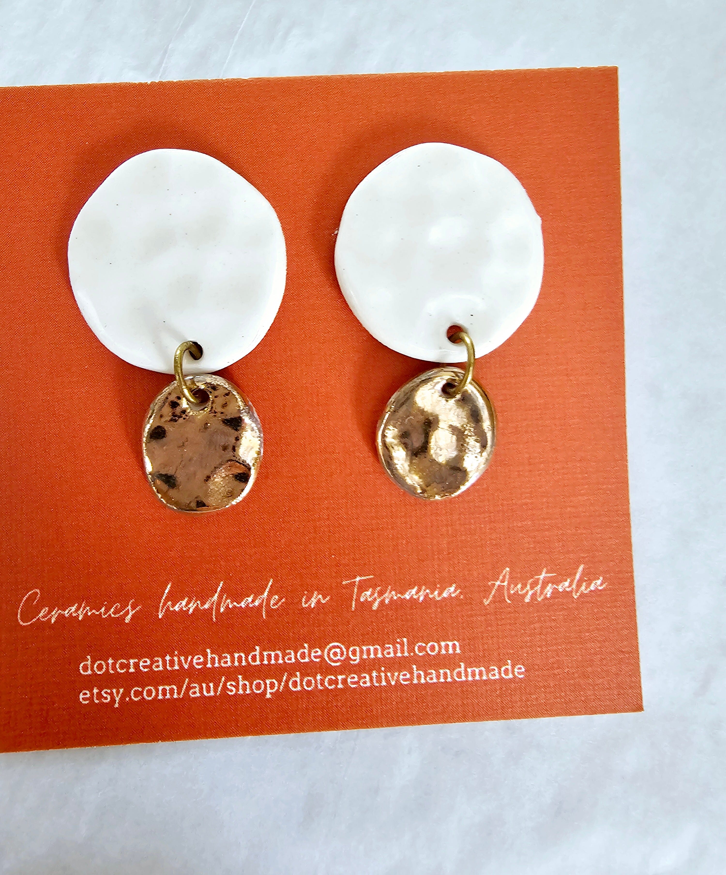 Ceramic Drop Earrings - DOT Creative Tasmania Earrings DOT creative White & Gold Round 