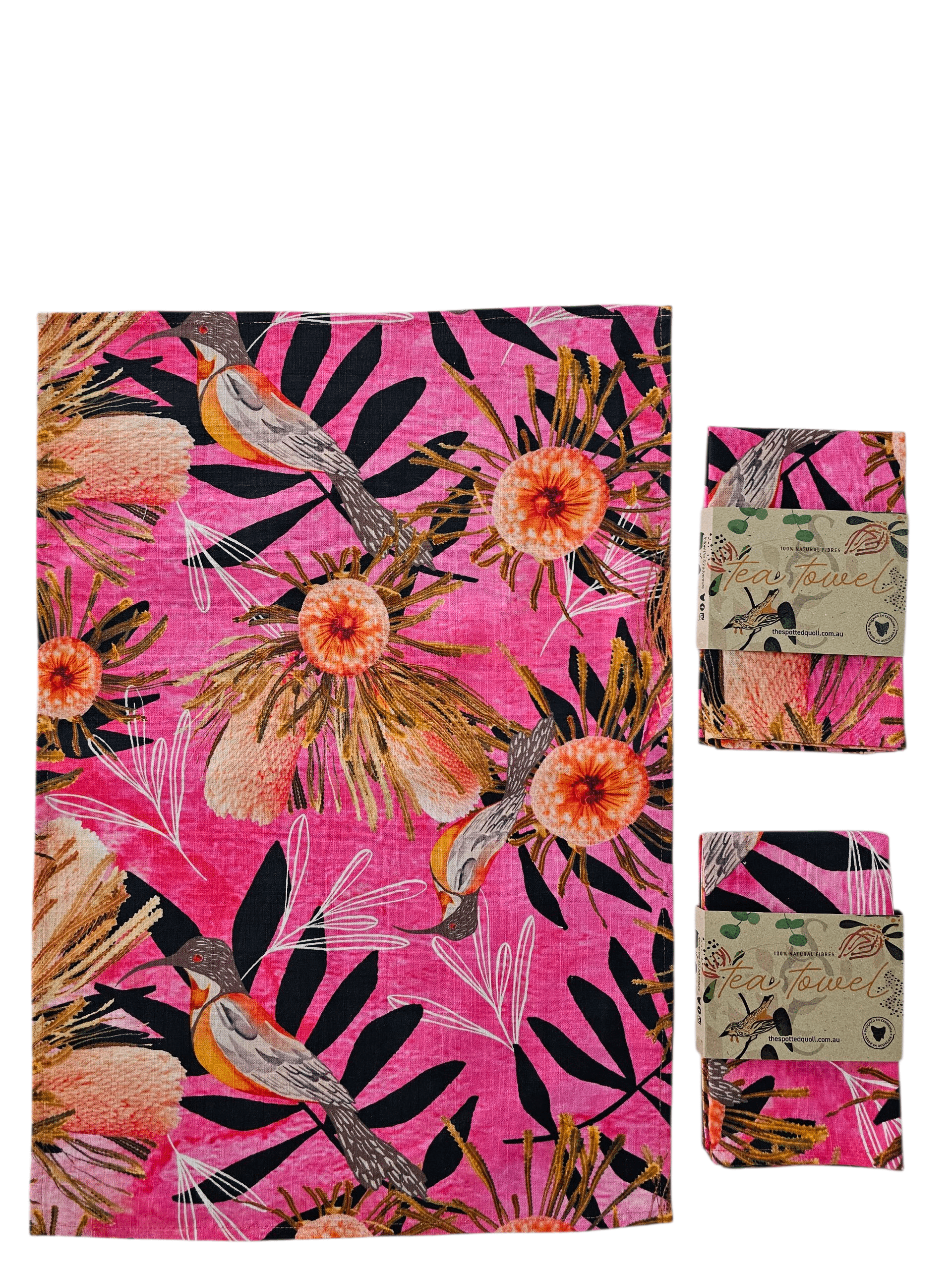 Organic Linen Hemp Tea Towel - Pink Summer Bouquet Tea Towel The Spotted Quoll 