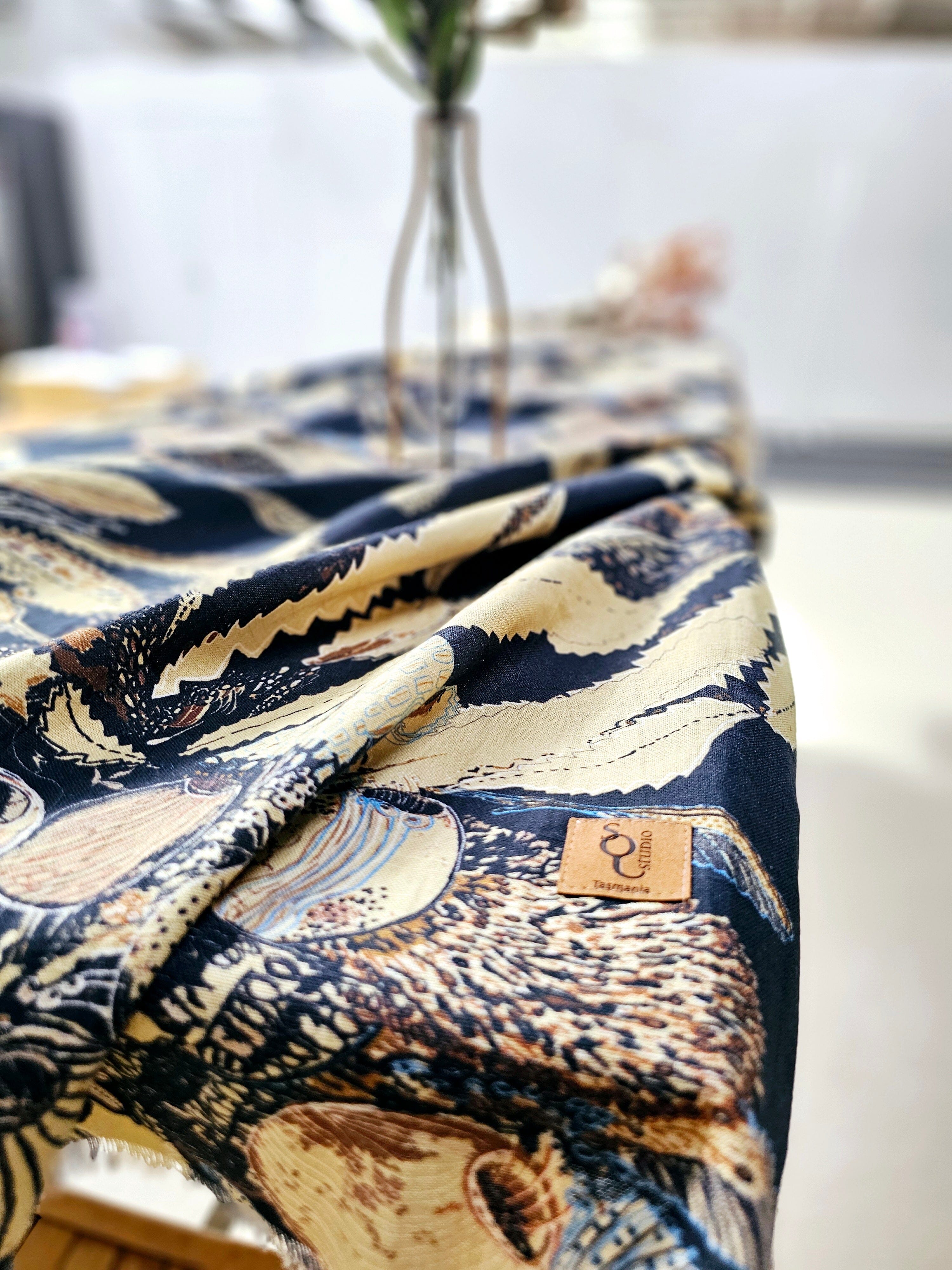 Organic Linen Table Cloth - Tawny Sawtooth Banksia table cloth The Spotted Quoll 