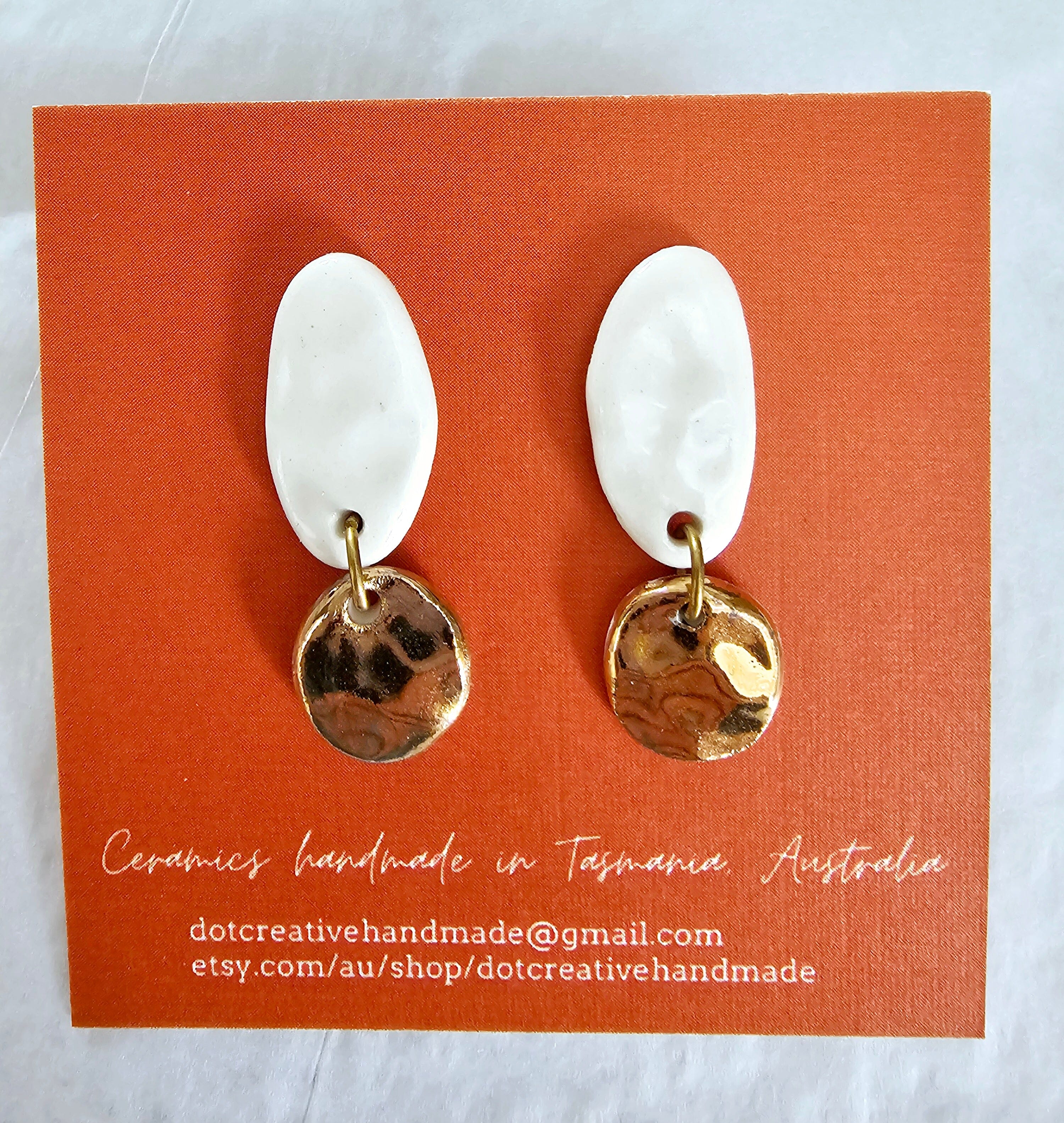 Ceramic Drop Earrings - DOT Creative Tasmania Earrings DOT creative White & Gold Tiny 