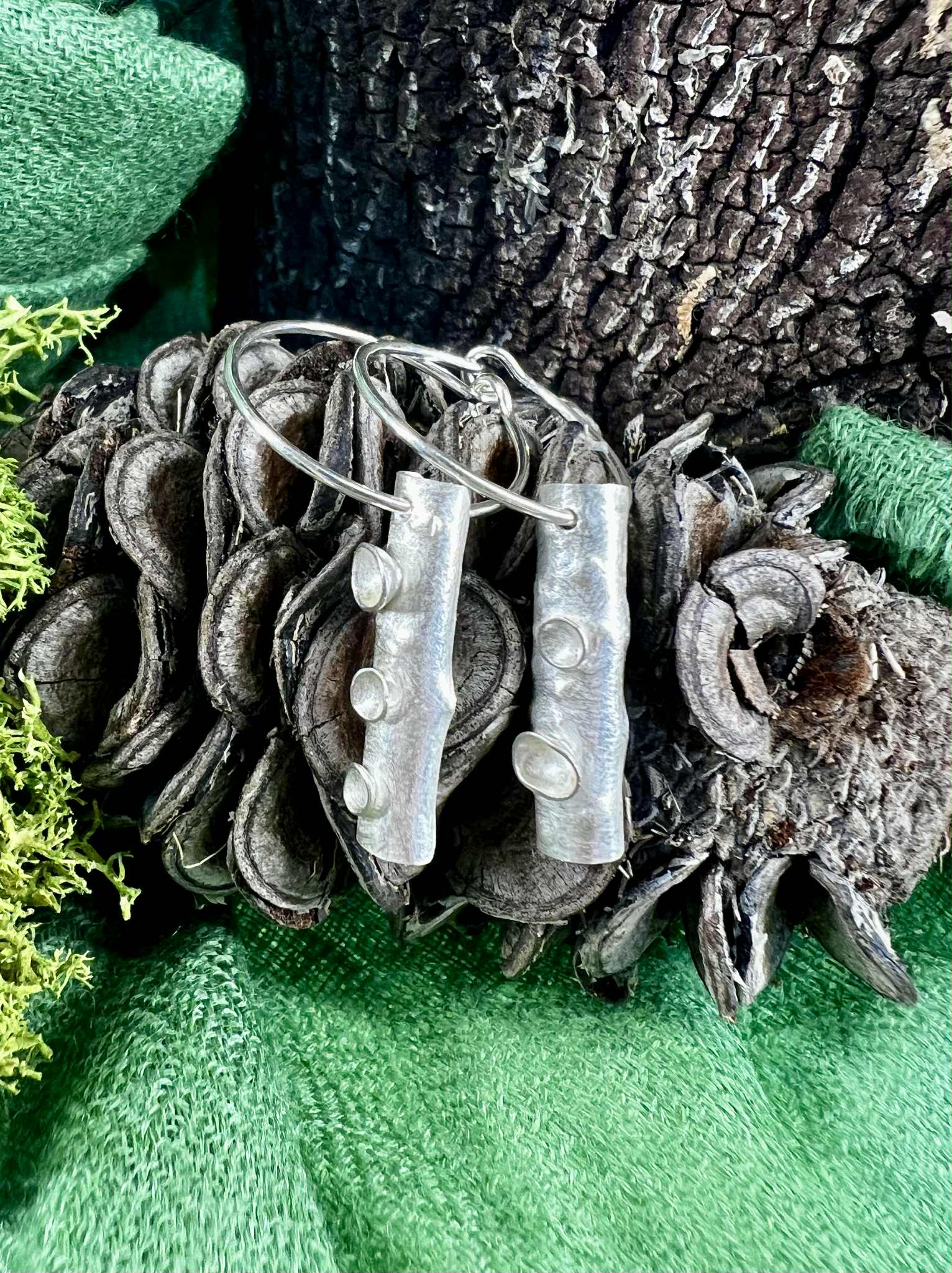 Forest Lichen Silver Earrings - Hulley Jewellery Earrings Hulley Jewellery Silver Forest Lichen Hoop Small 