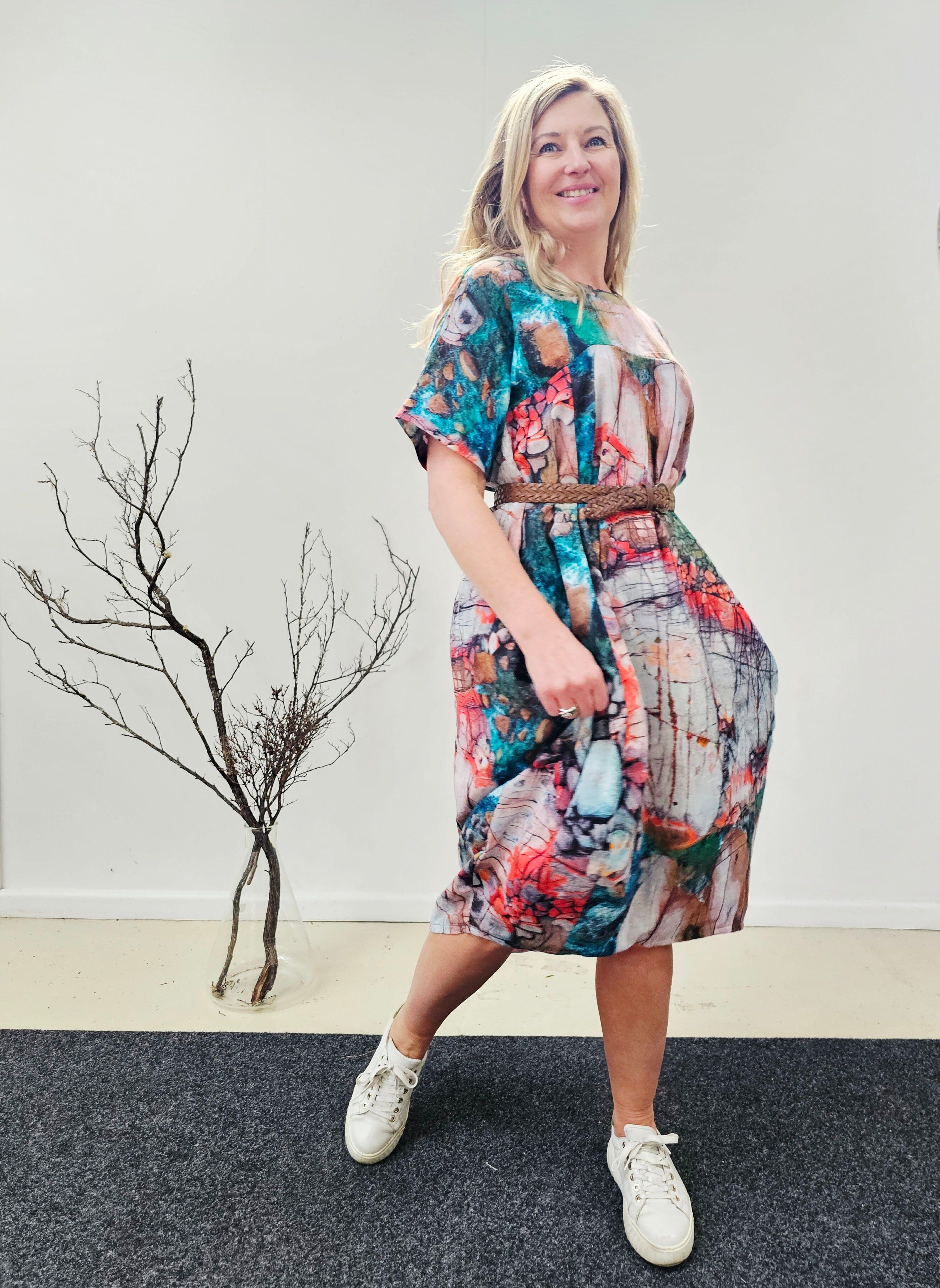 Organic Cotton Cocoon Dress - Aerial Bay of Fires Dress The Spotted Quoll 