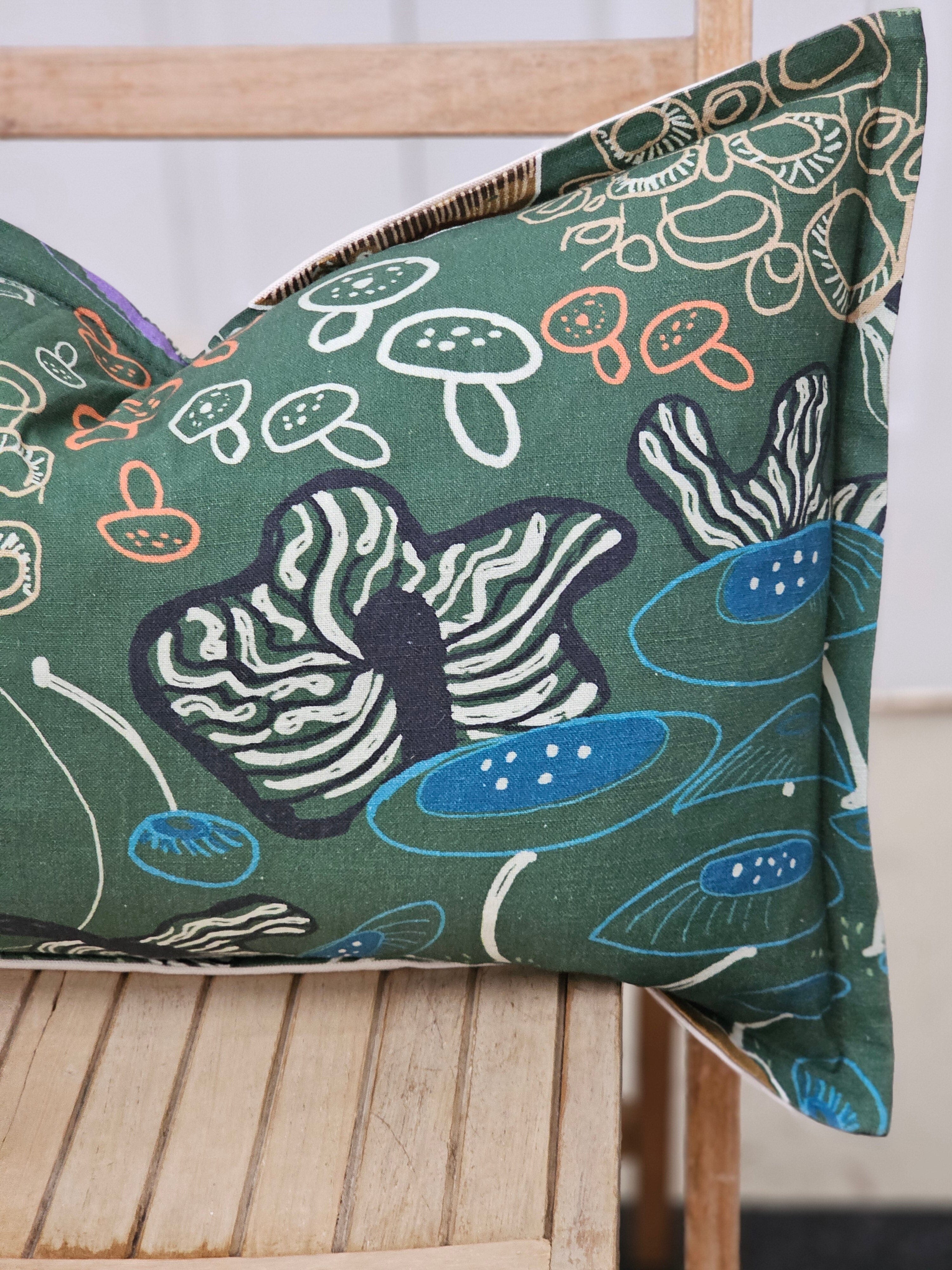 Organic Linen/Hemp Cushion - Tassie Fungi Cushions The Spotted Quoll 