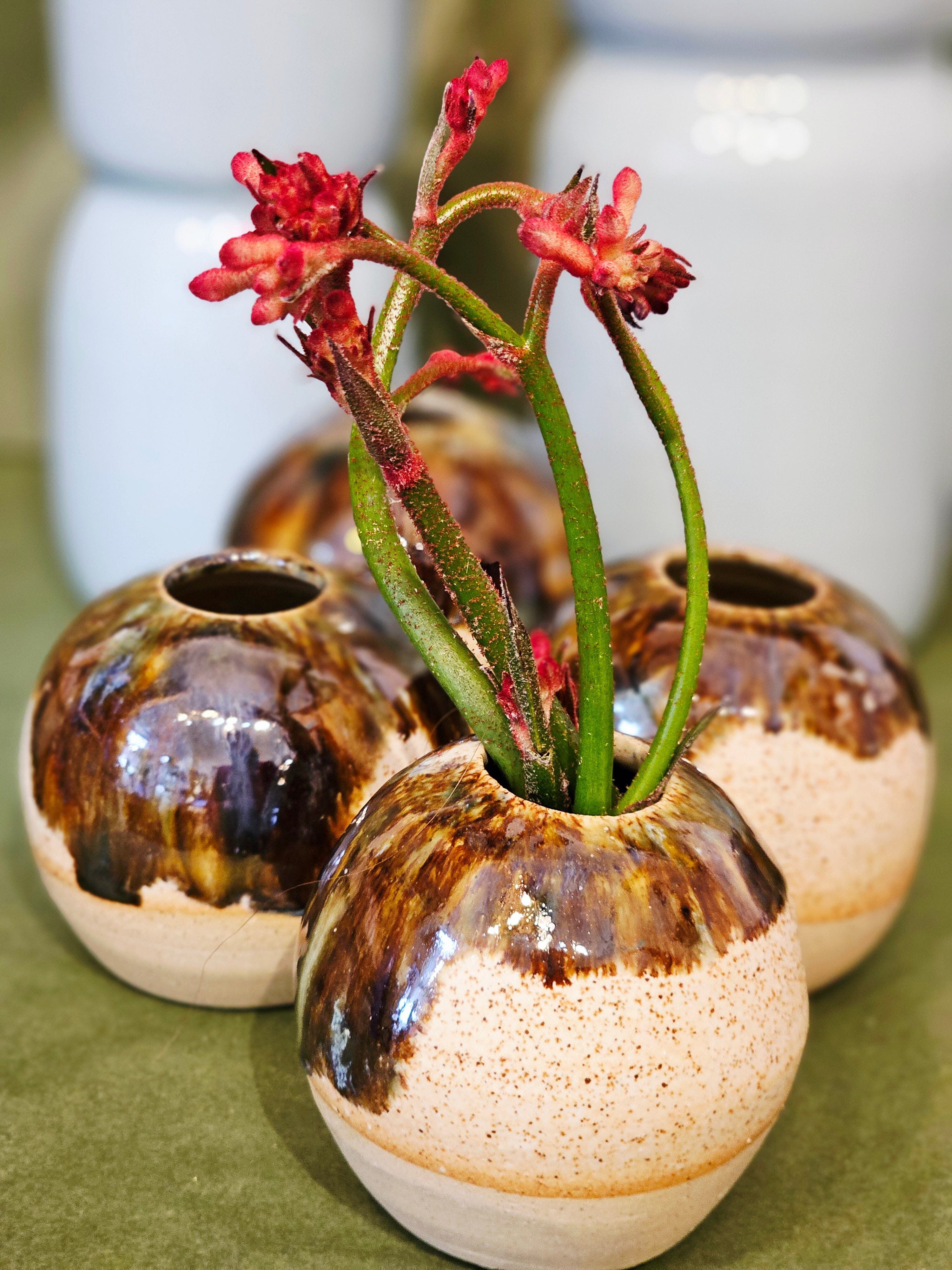 Arny Gyda Pottery Vases- Tasmania ceramics Arny Gyda Small Round Bud Vase Mottled (80mm) 