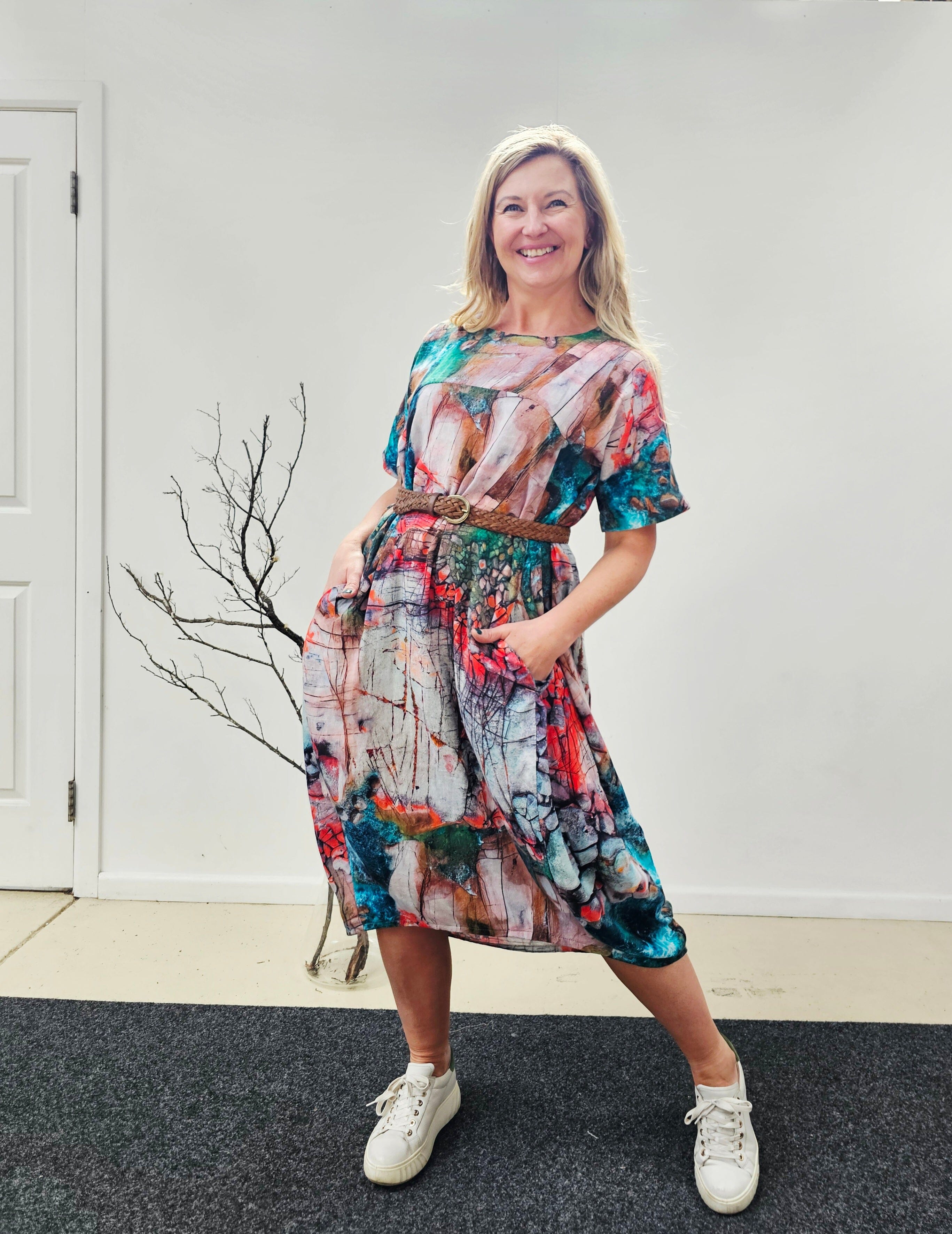 Organic Cotton Cocoon Dress - Aerial Bay of Fires Dress The Spotted Quoll 