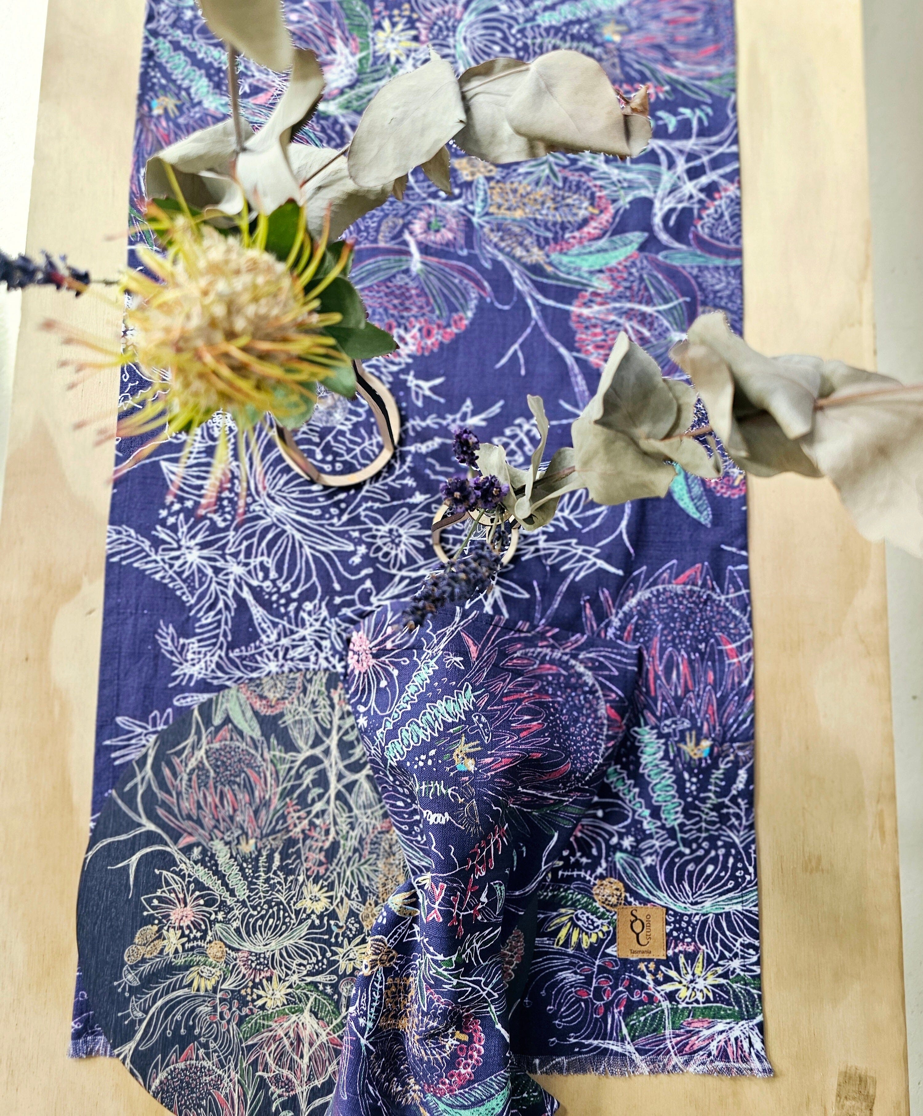 Organic Linen Table Runner - Wildflowers table runners The Spotted Quoll 