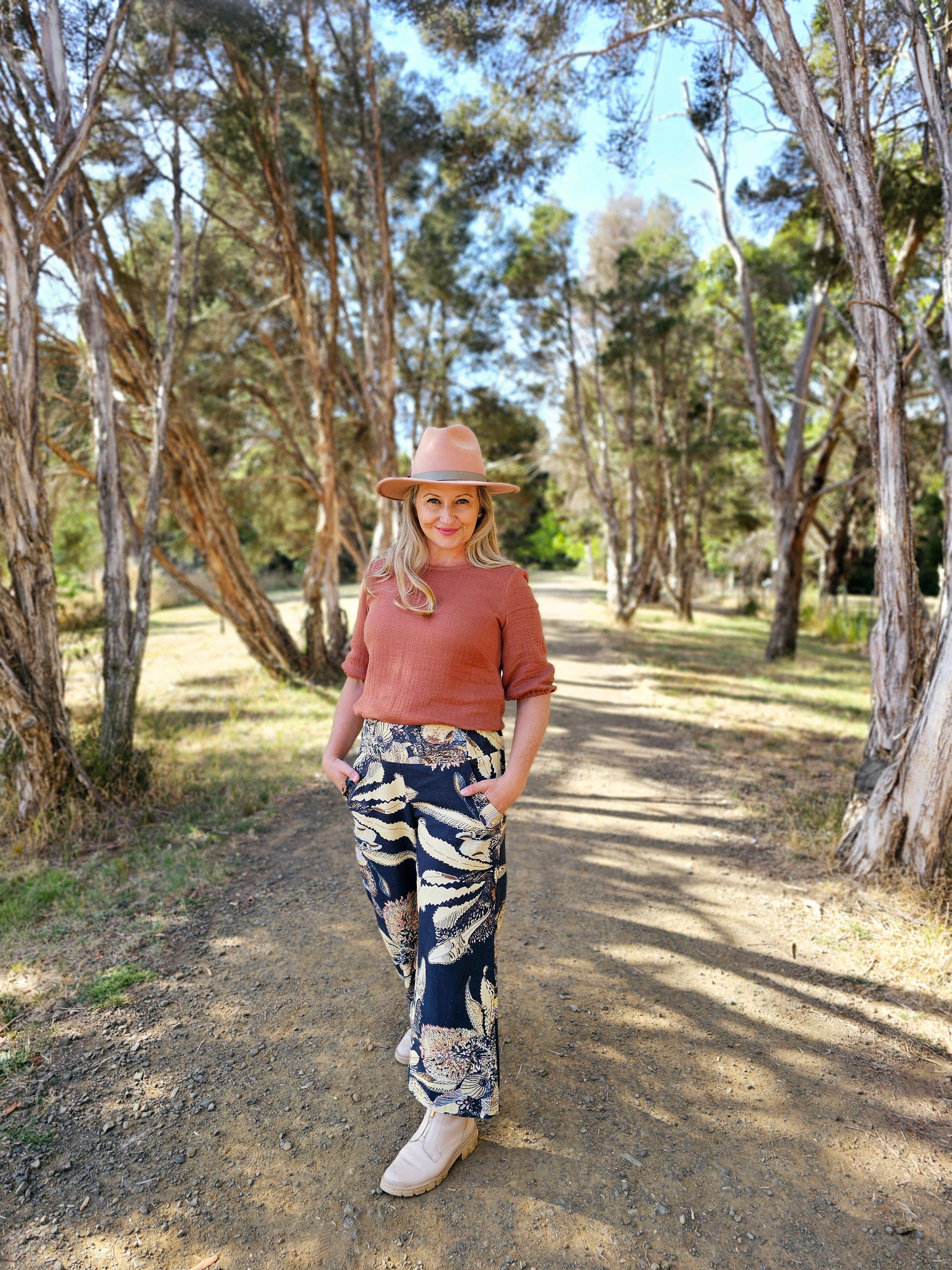 Lottie Culotte - Tawny Sawtooth Banksia Pants The Spotted Quoll 