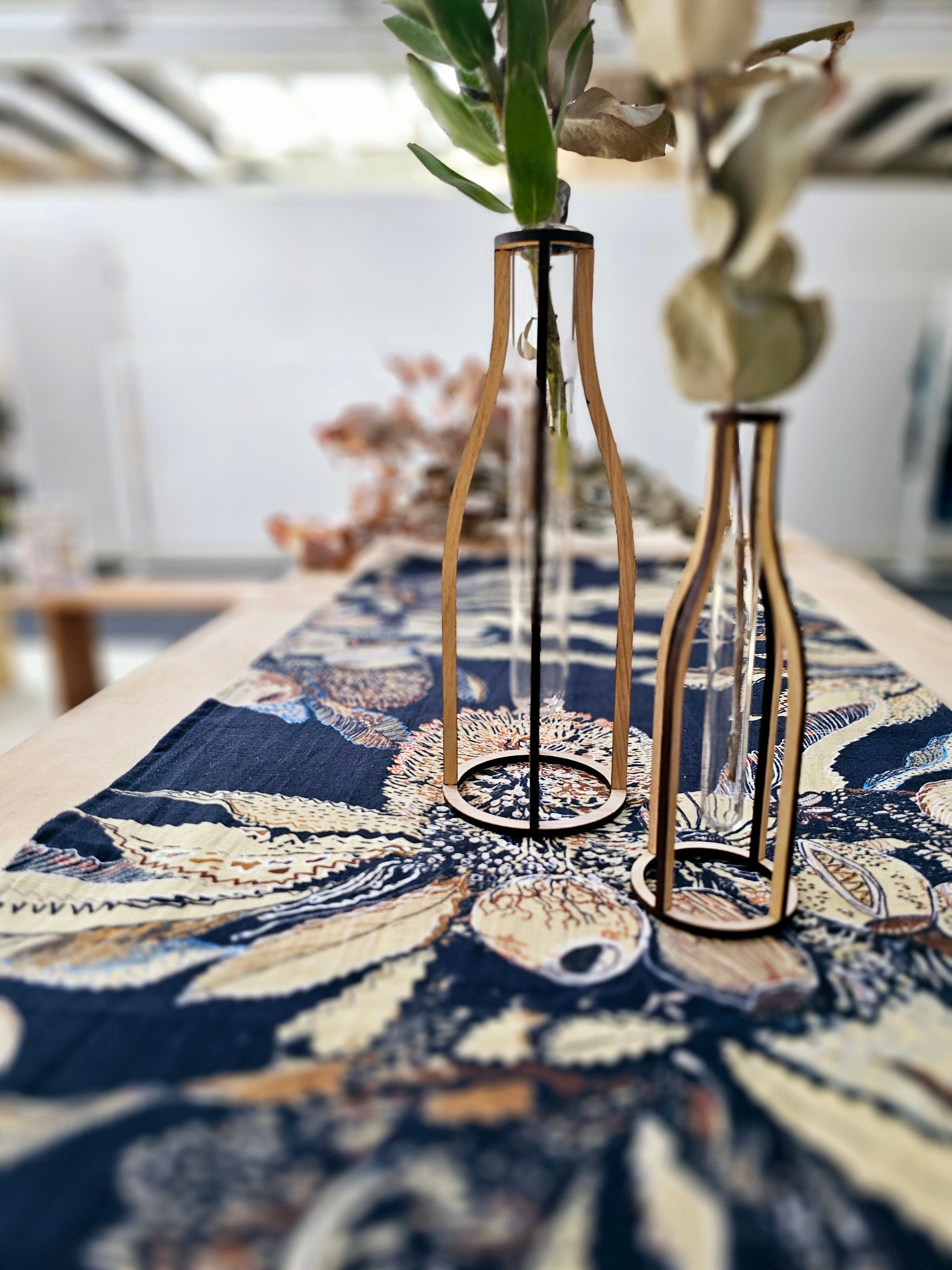 Printed Organic Linen Table Runner - Tawny Sawtooth Banksia table runners The Spotted Quoll 