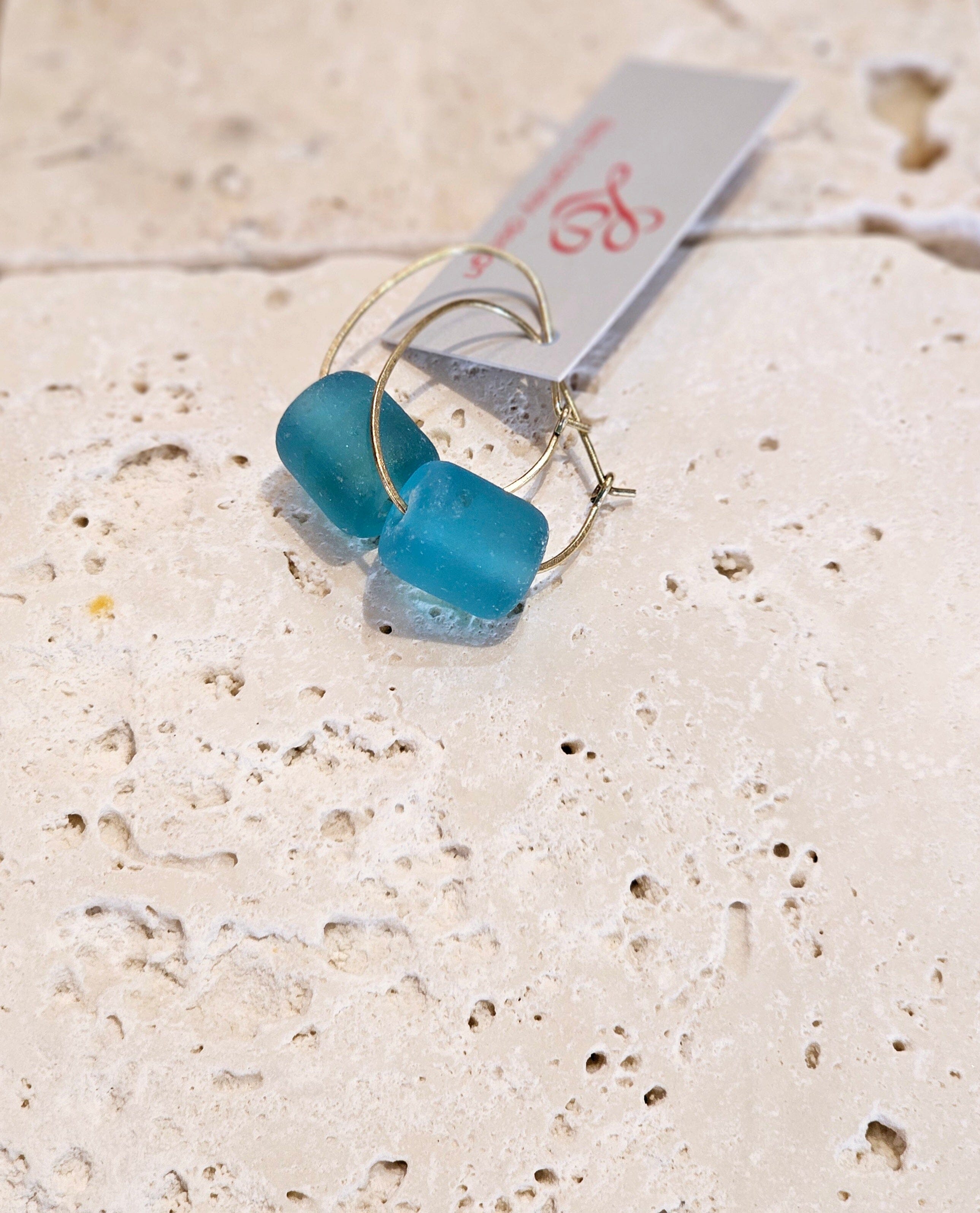 Gold Recycled Glass Hoop Earrings - Lisa Carney Jewelry Lisa Carney Designs Ocean Blue 