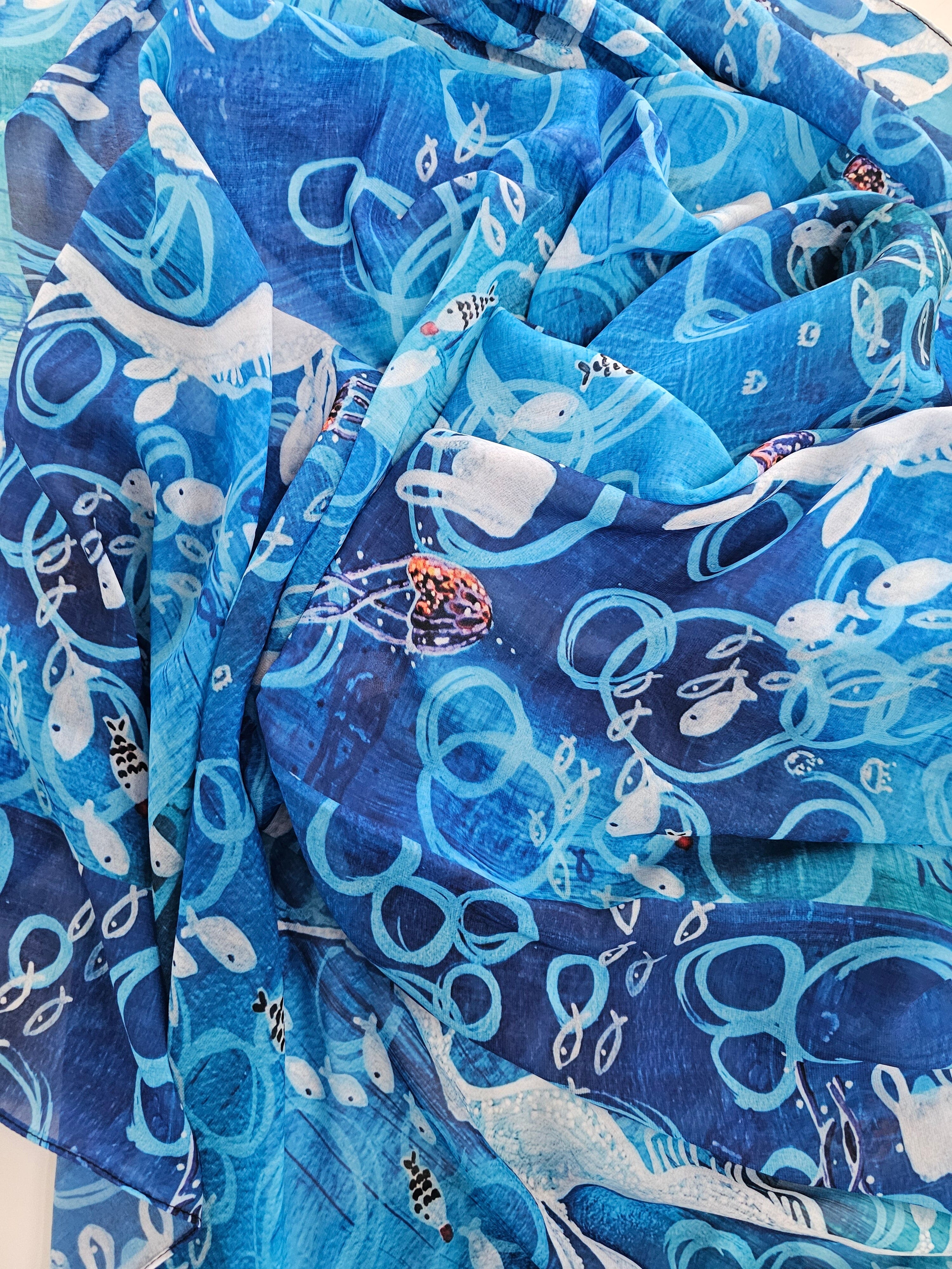 Silken Chic Scarves - Sushi Sea Scarf The Spotted Quoll Studio 