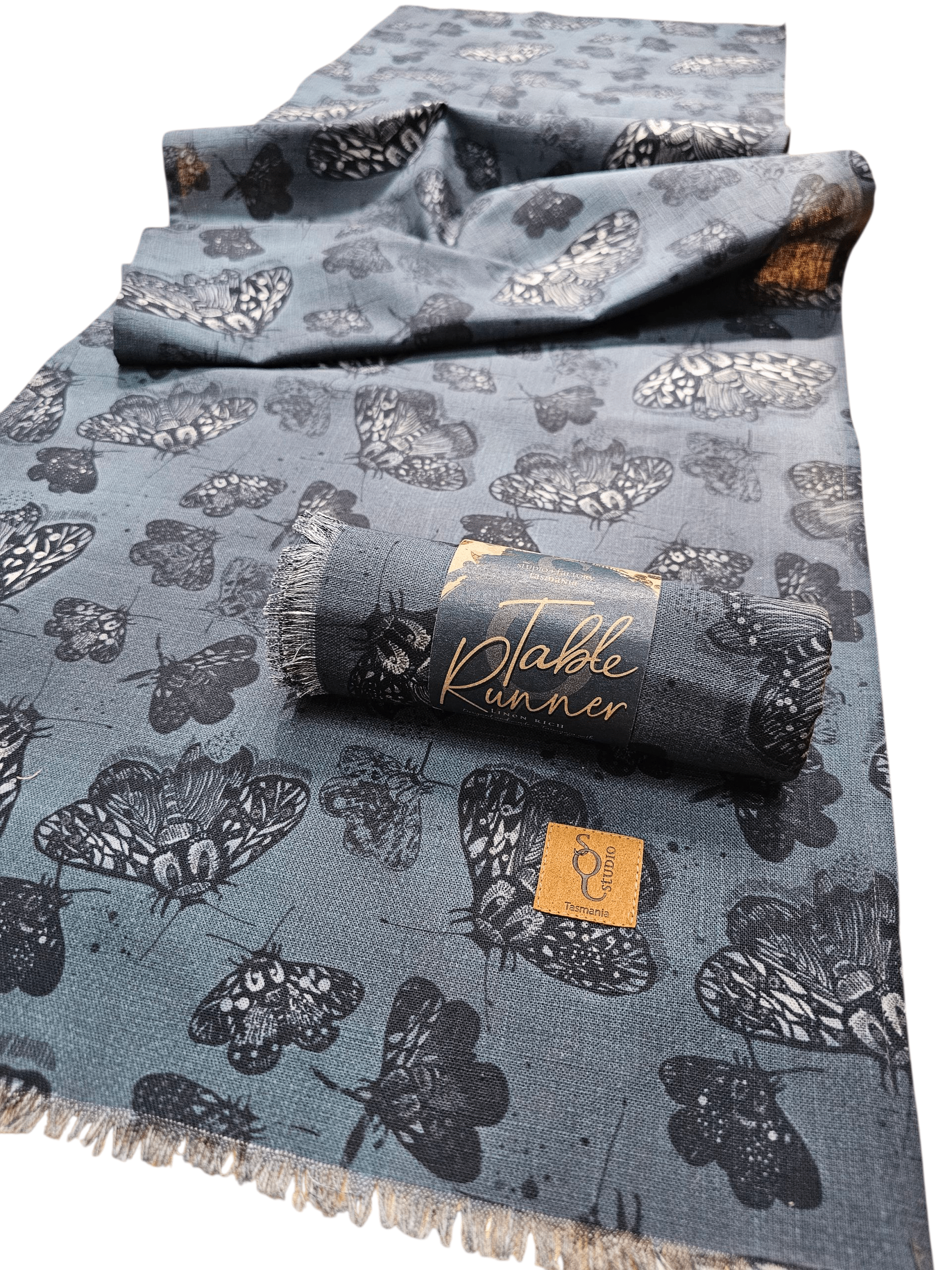 Organic Linen Table Runner - Slate Moth table runners The Spotted Quoll 