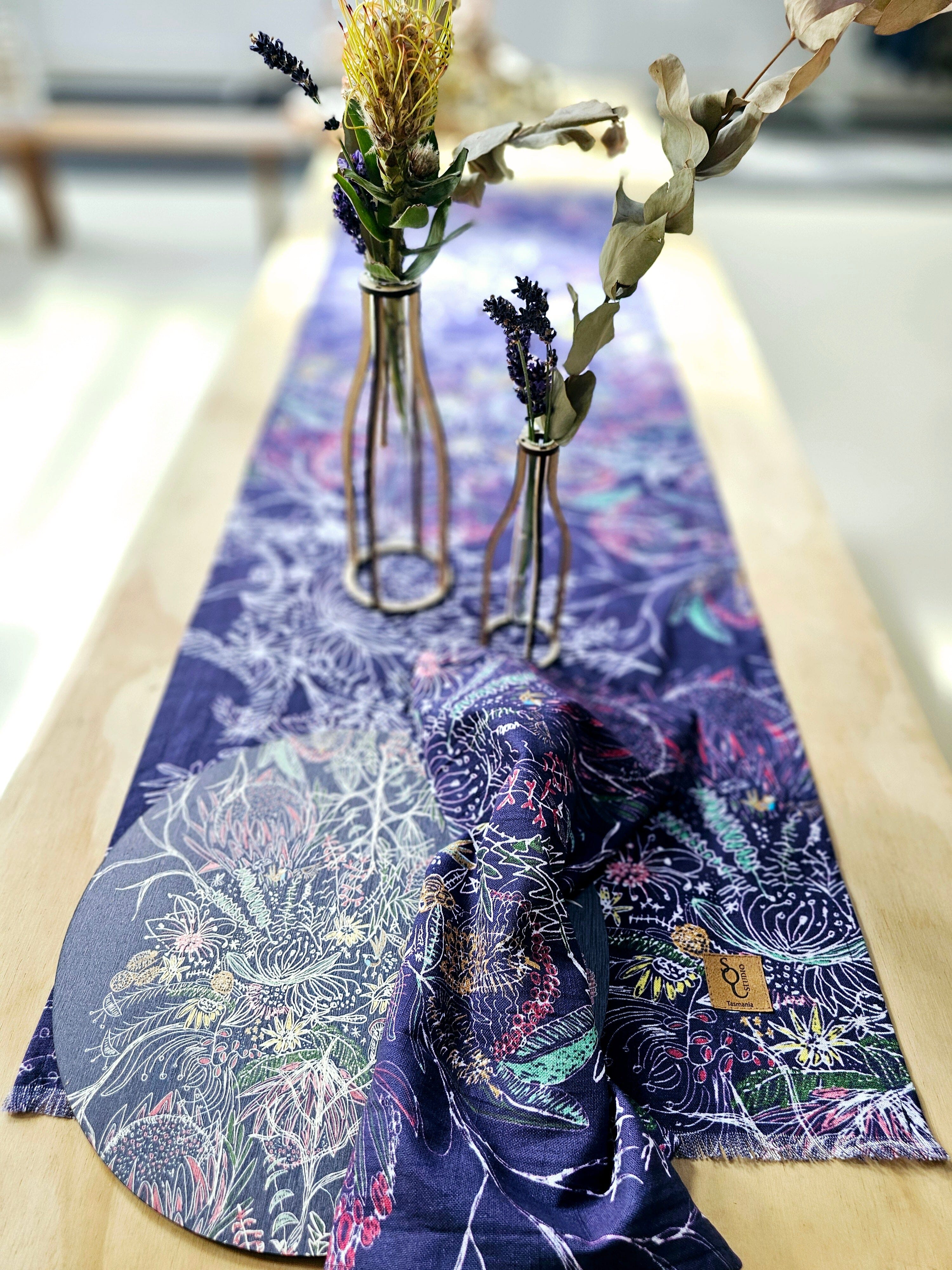 Organic Linen Table Runner - Wildflowers table runners The Spotted Quoll 