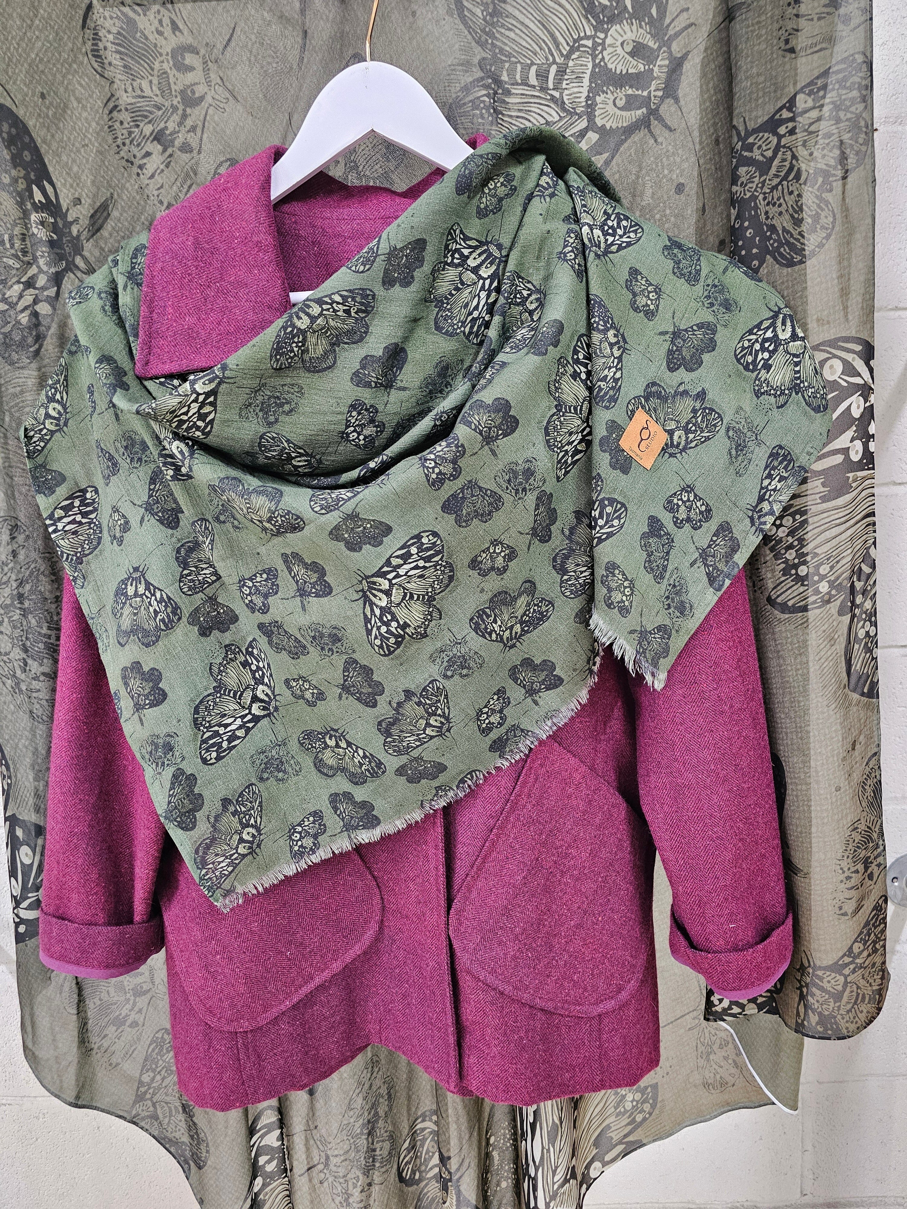 Organic Cotton Square Scarf - Moss Moth Scarf The Spotted Quoll 