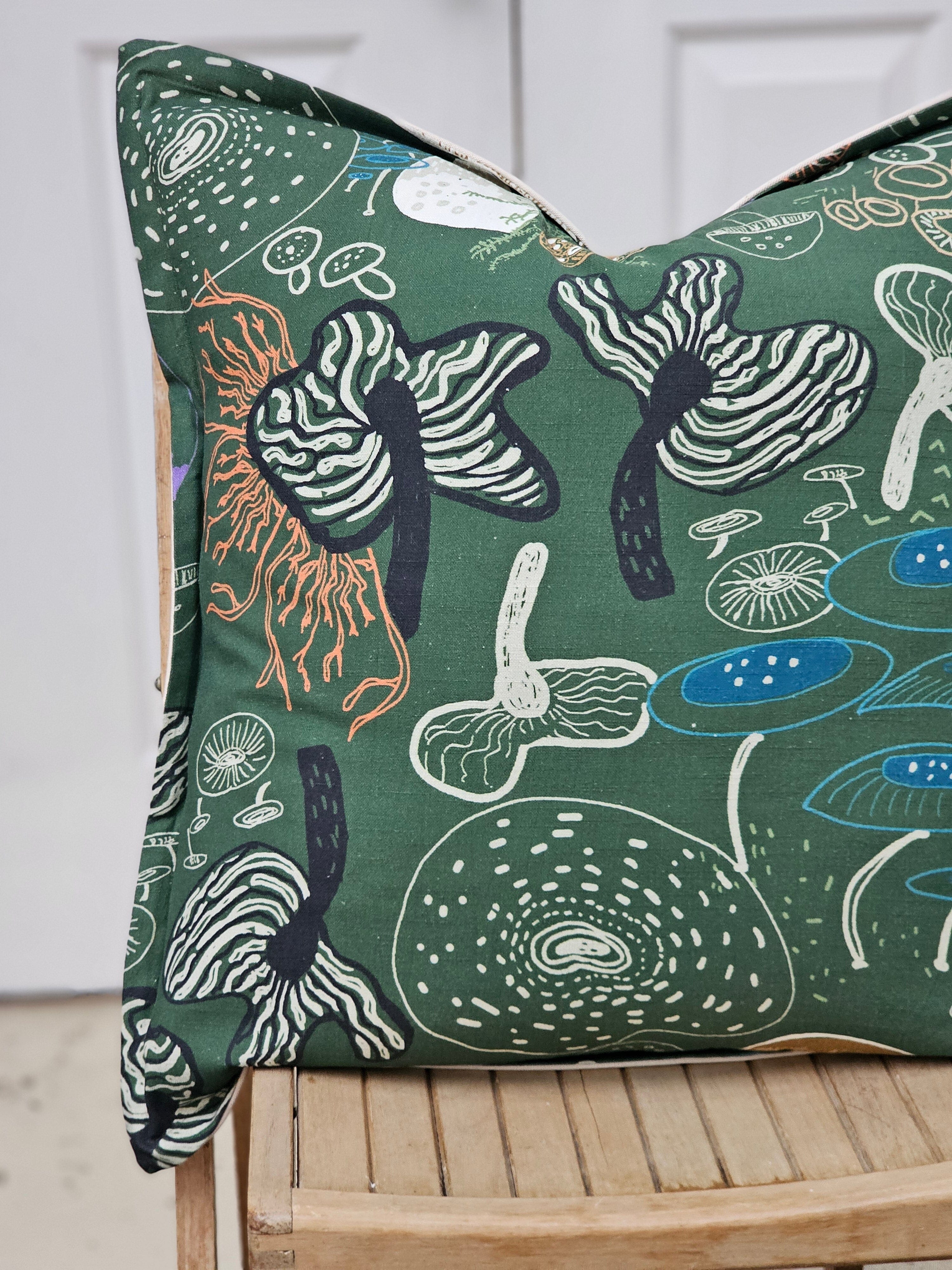 Organic Linen/Hemp Cushion - Tassie Fungi Cushions The Spotted Quoll 