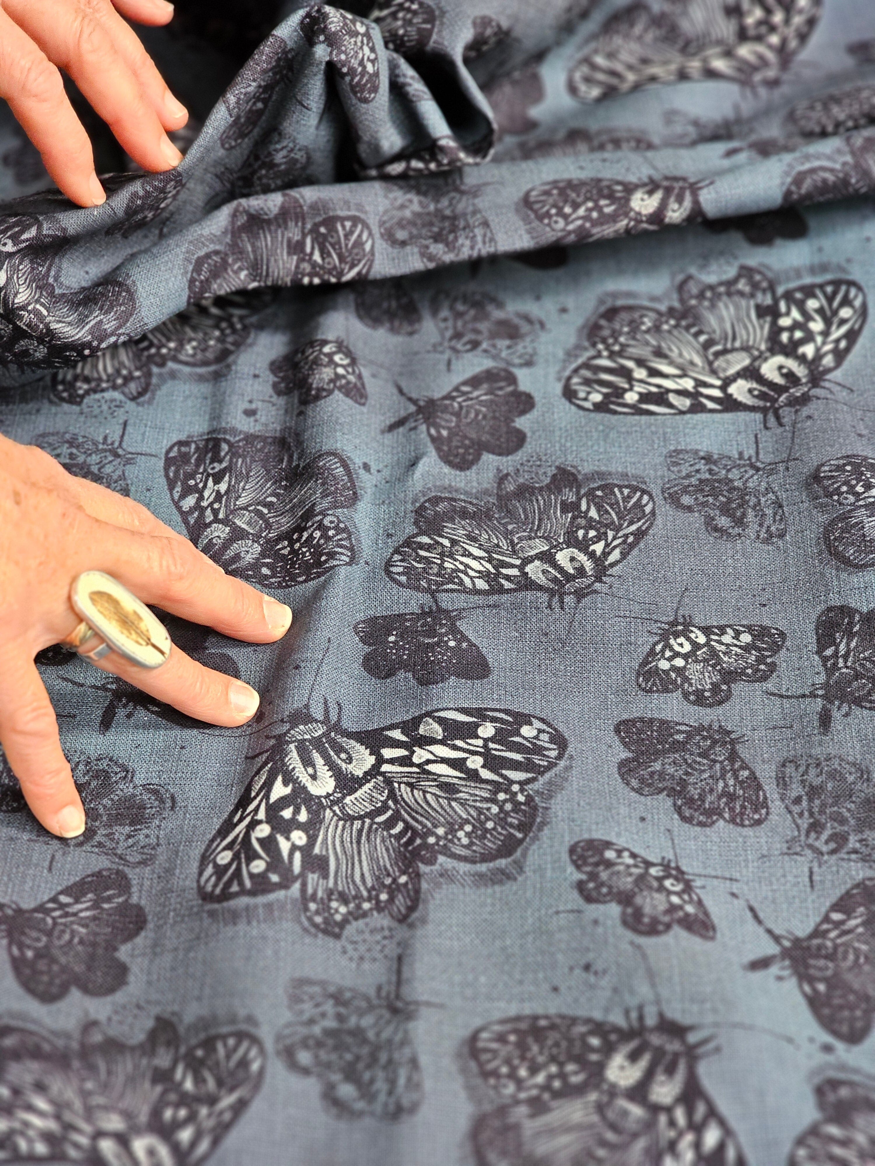Fabric 100% Pure Organic Linen - By The Metre fabric The Spotted Quoll Studio .5M Slate Tiger Moth 