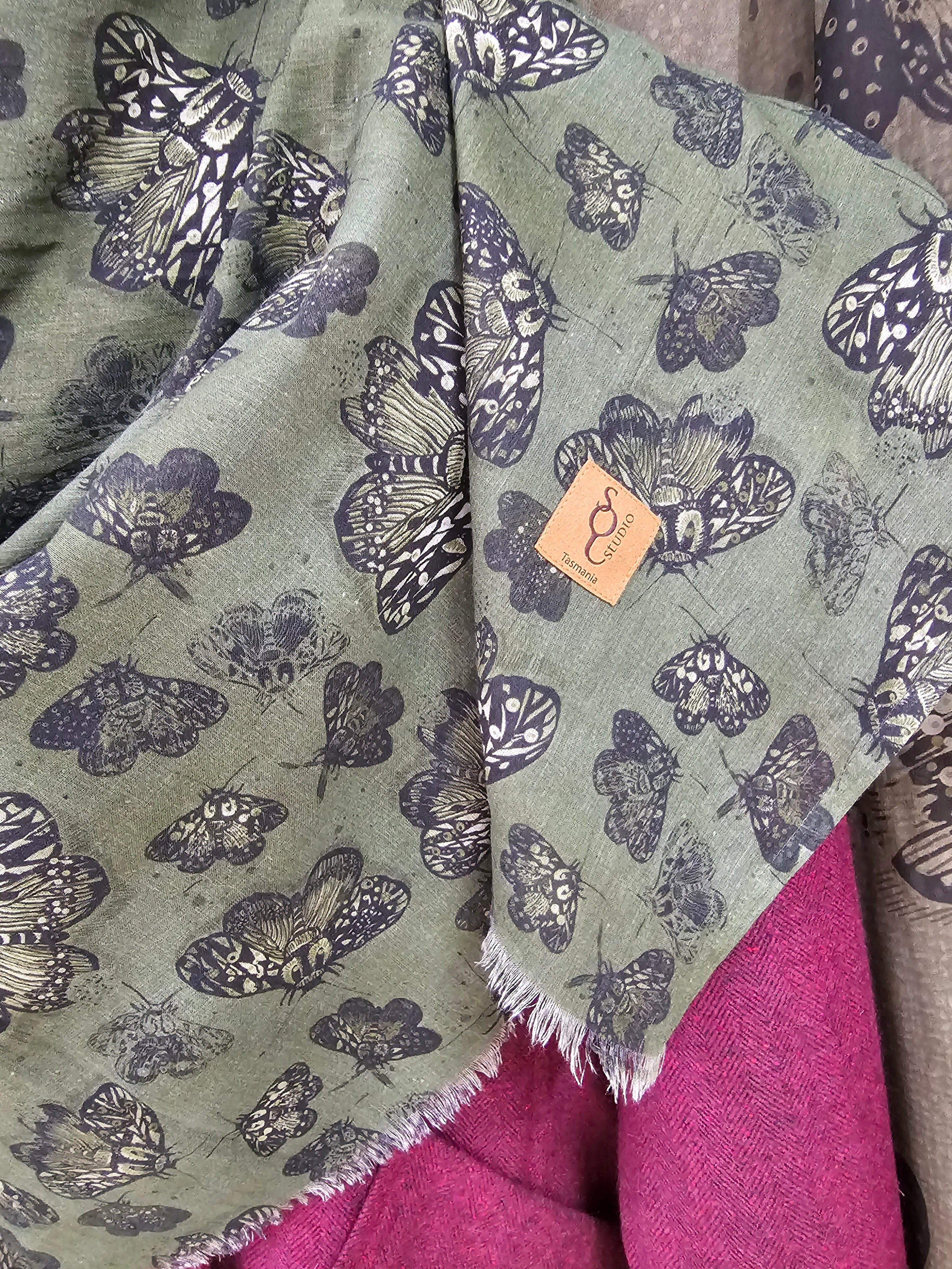 Organic Cotton Square Scarf - Moss Moth Scarf The Spotted Quoll 