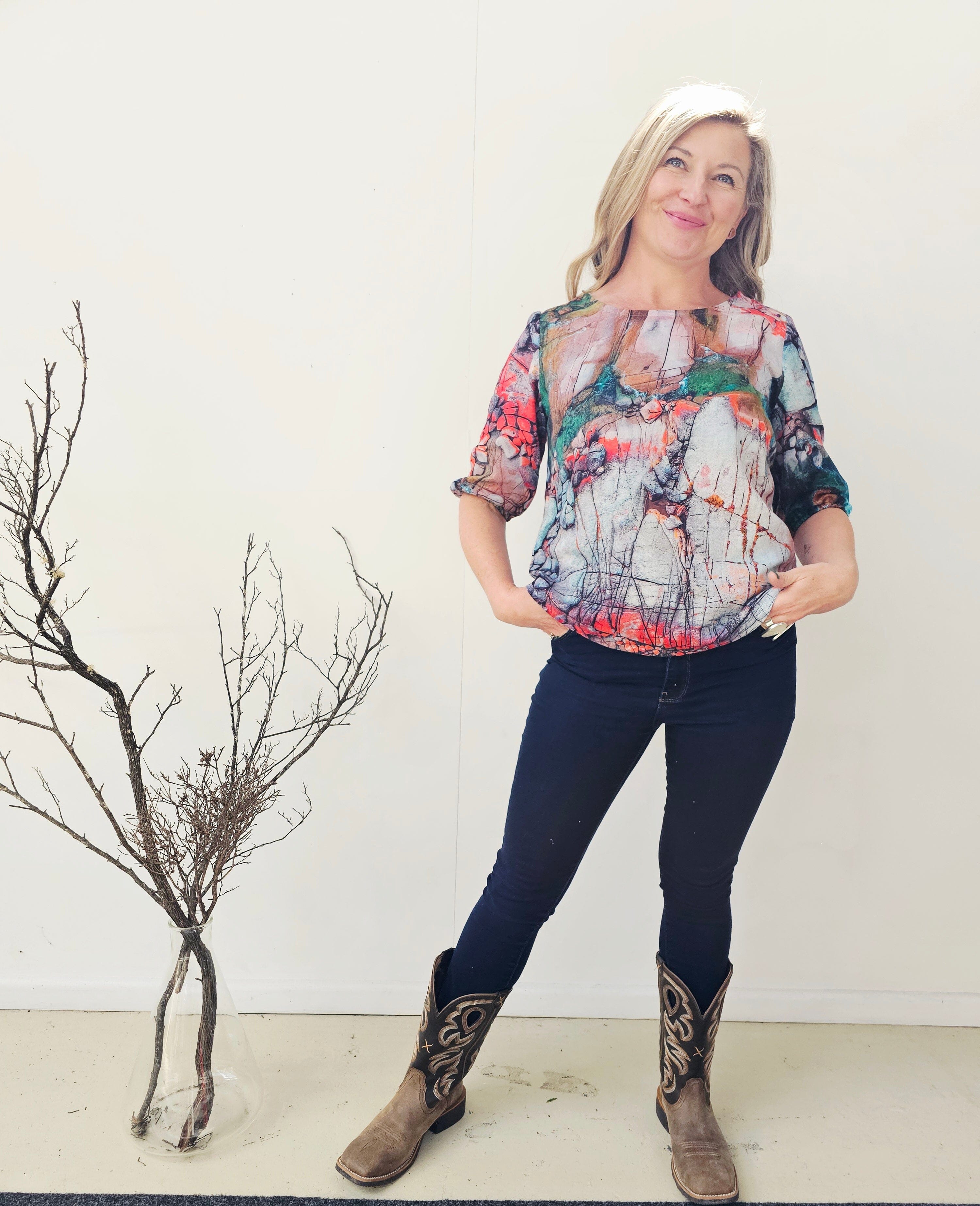 Lady Jane Bishops Sleeve Blouse - Aerial Bay of Fires top The Spotted Quoll 