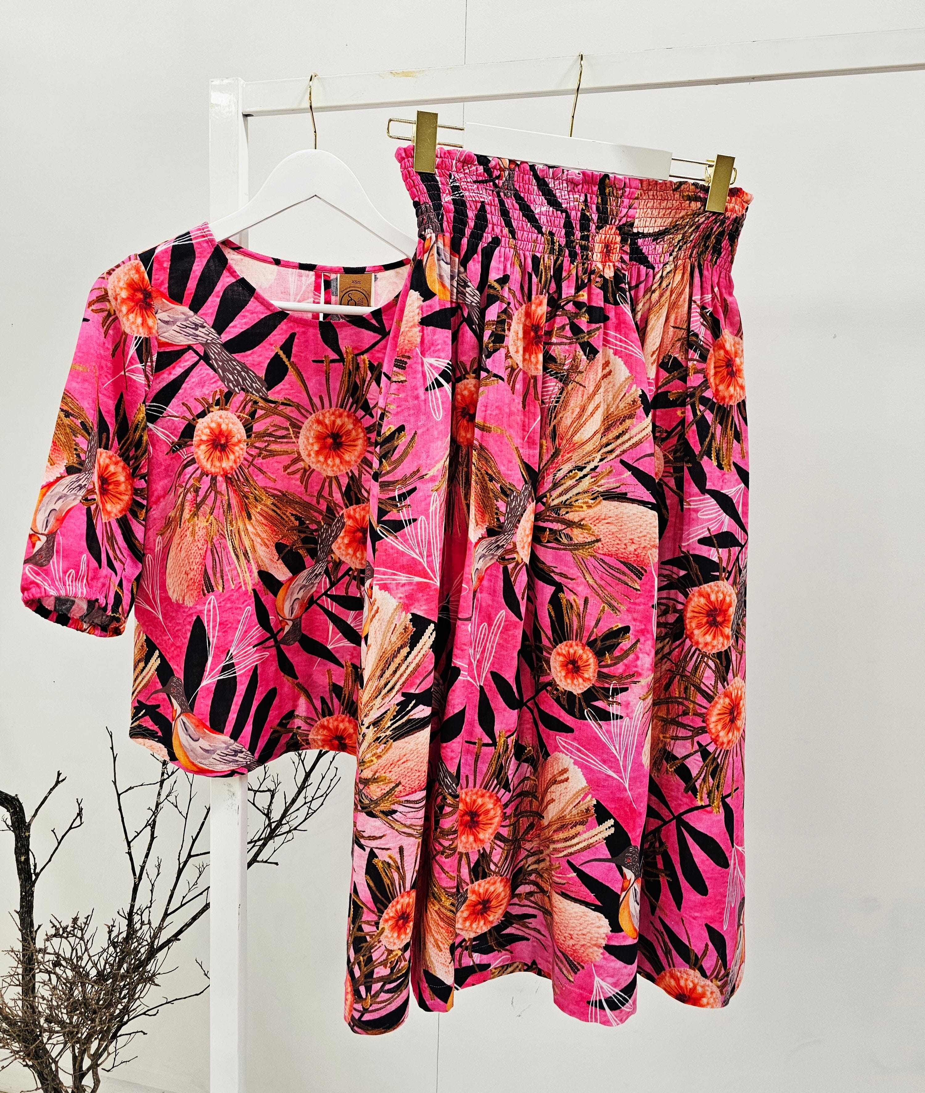 Lady Jane Organic Cotton DM Blouse - Pink Summer Bouquet top The Spotted Quoll 