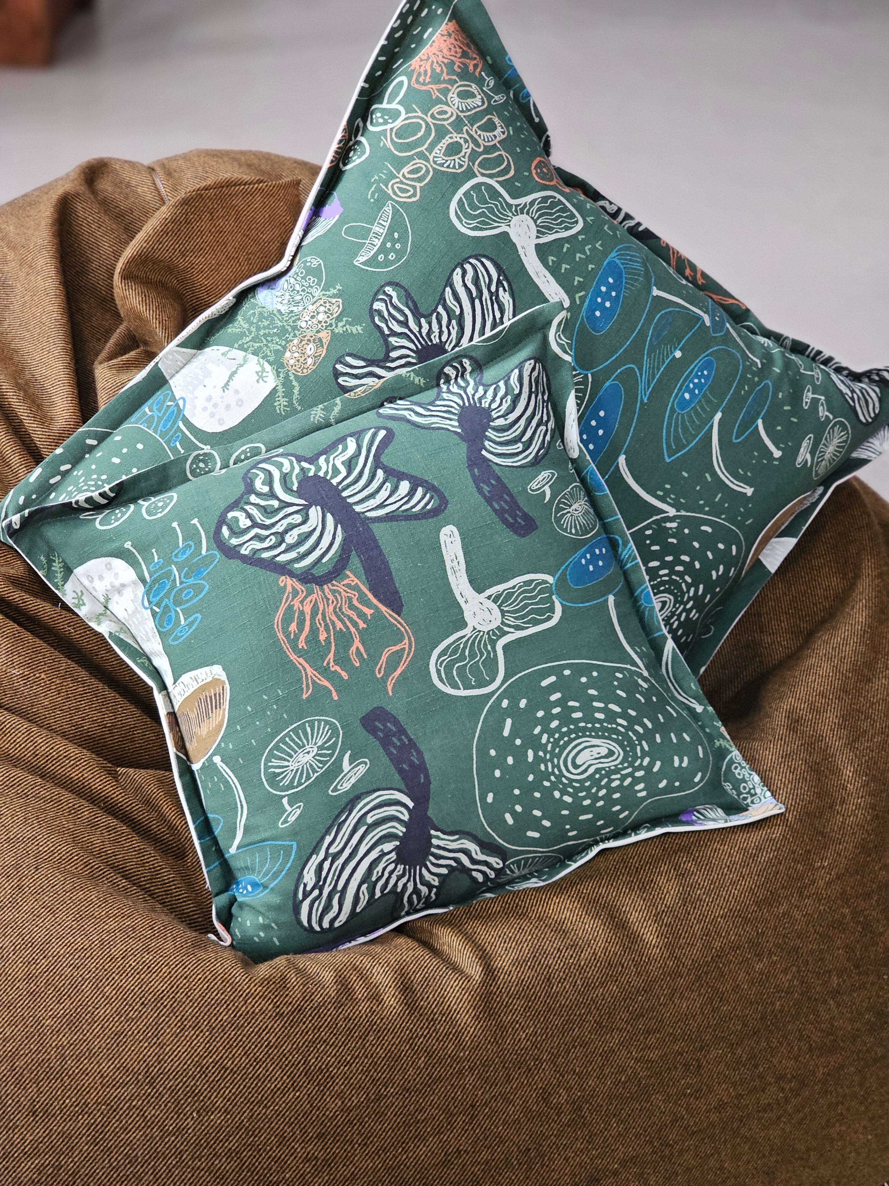 Organic Linen/Hemp Cushion - Tassie Fungi Cushions The Spotted Quoll 