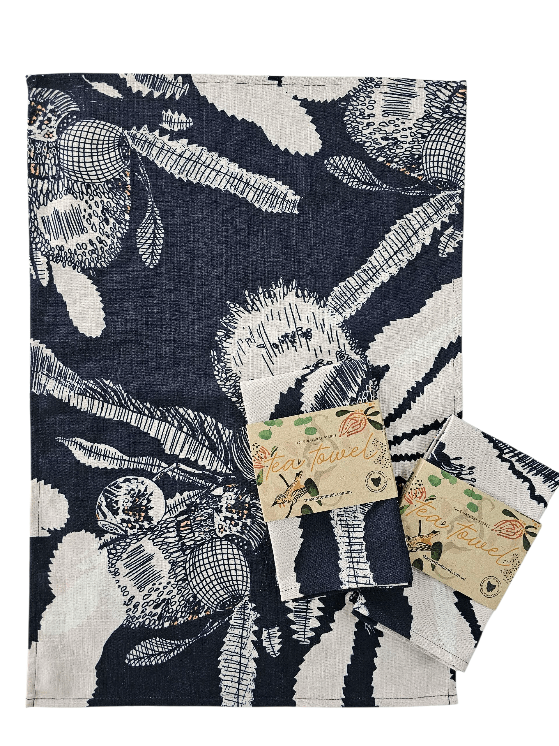 Organic Linen Hemp Tea Towel - OG Sawooth Banksia Tea Towel The Spotted Quoll 