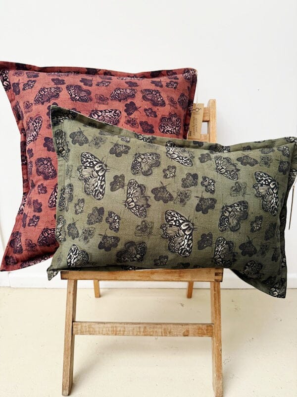 Organic Linen/Hemp Cushion - Moss Moth Cushions The Spotted Quoll 
