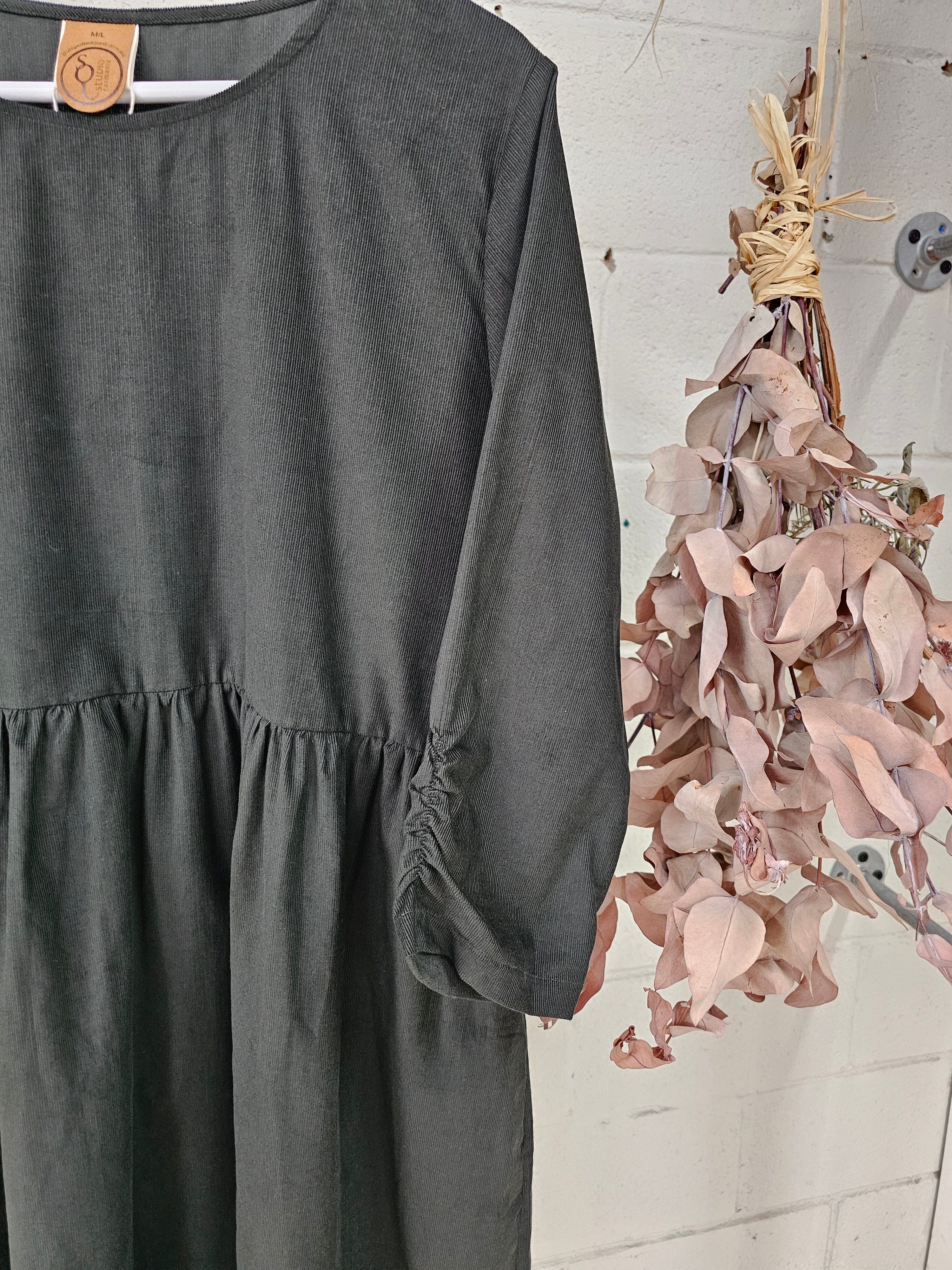 Organic Cotton Corduroy Peasant Dress - Moss Dresses The Spotted Quoll 