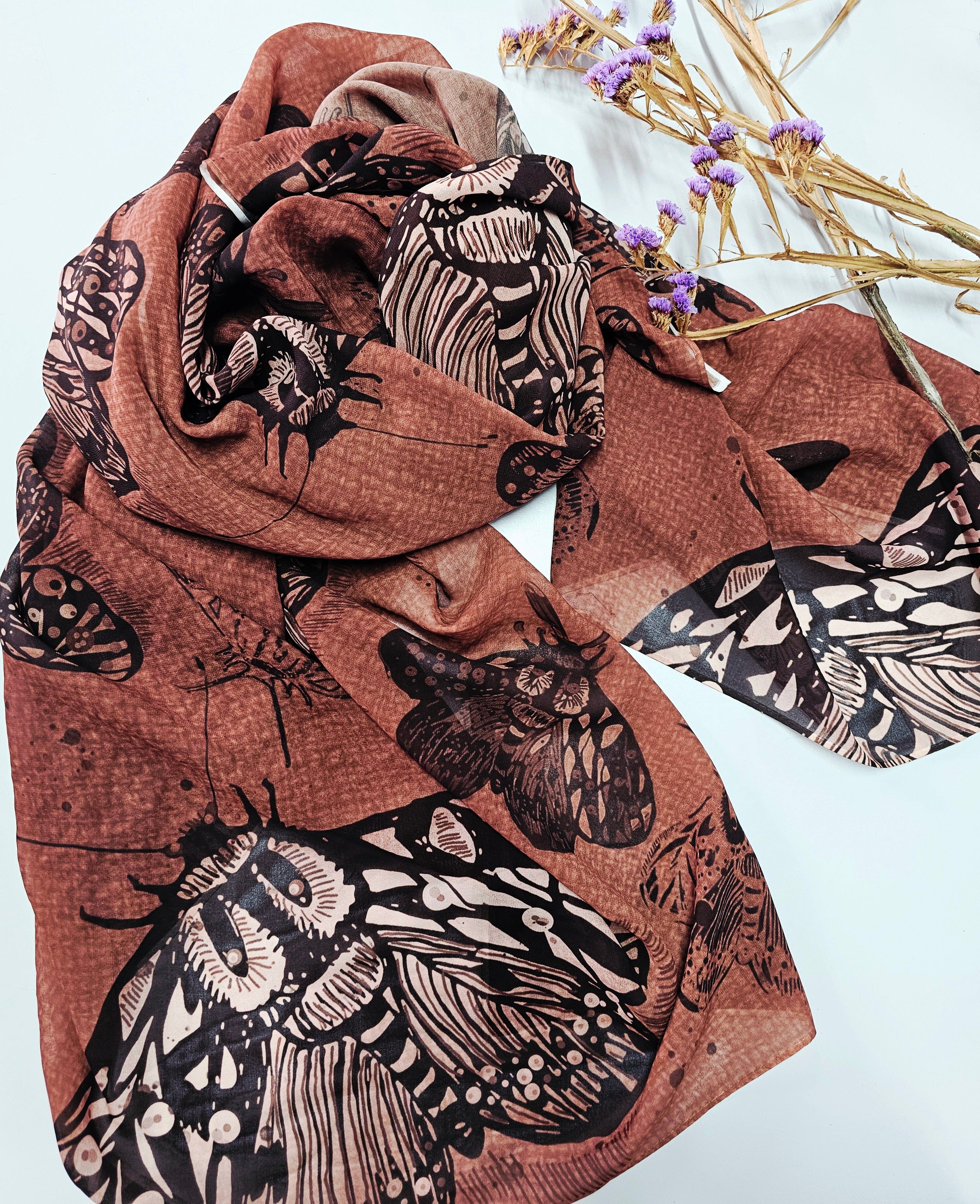 Silken Chic Scarves - Cocoa Moth Scarf The Spotted Quoll Studio 