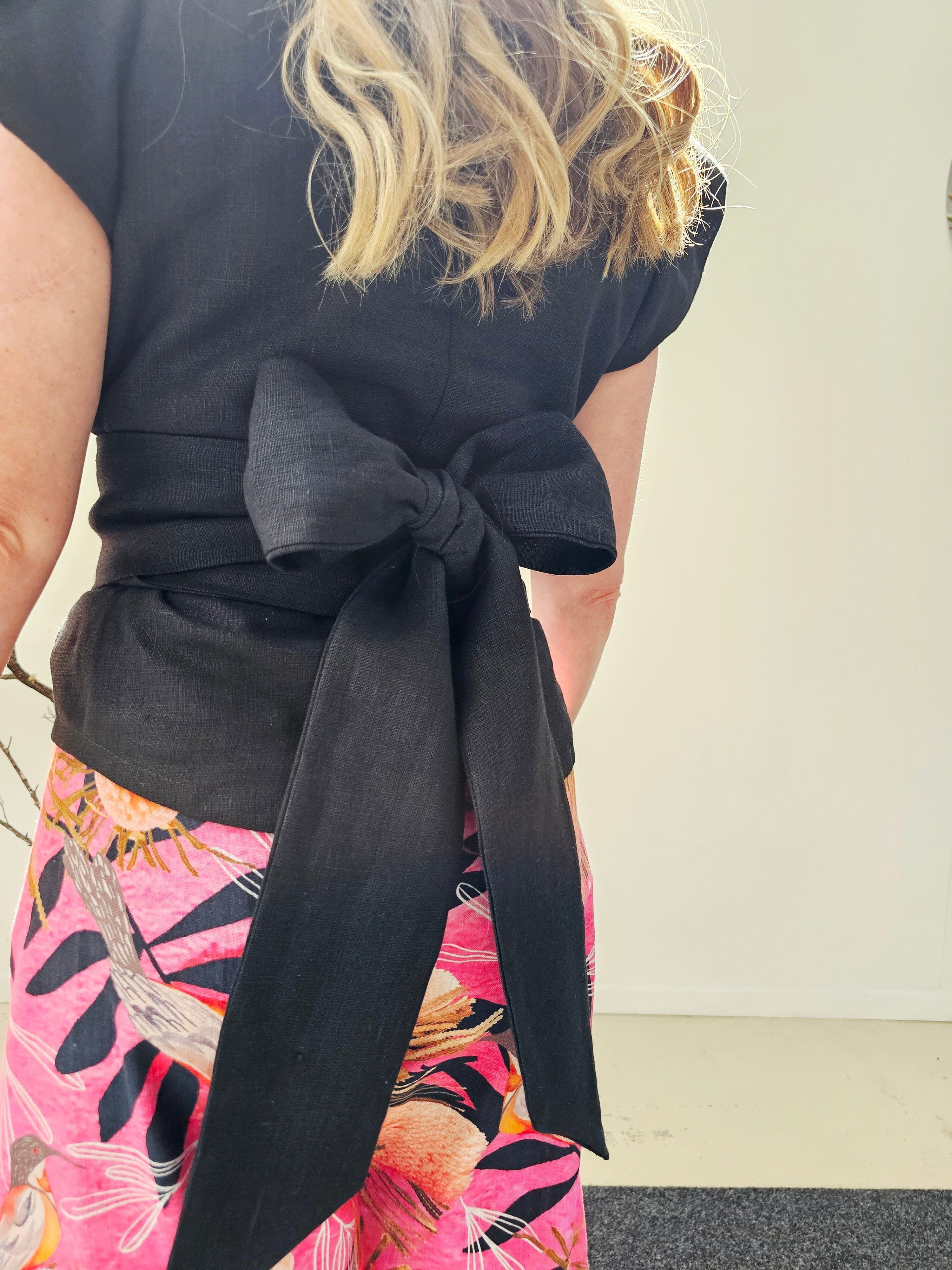 Flutter Top - Black Organic Linen top The Spotted Quoll 