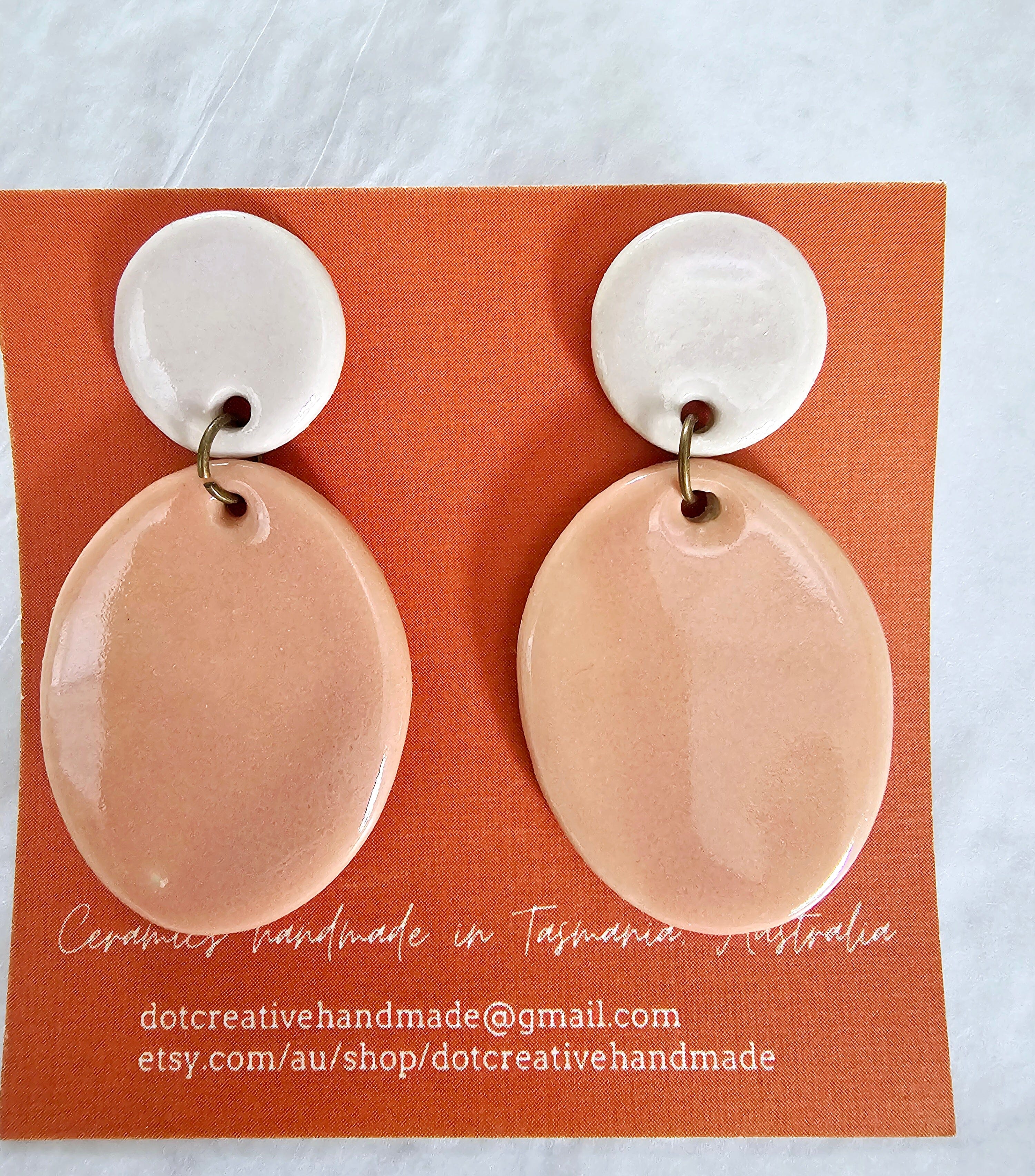 Ceramic Drop Earrings - DOT Creative Tasmania Earrings DOT creative Ash & Peach 