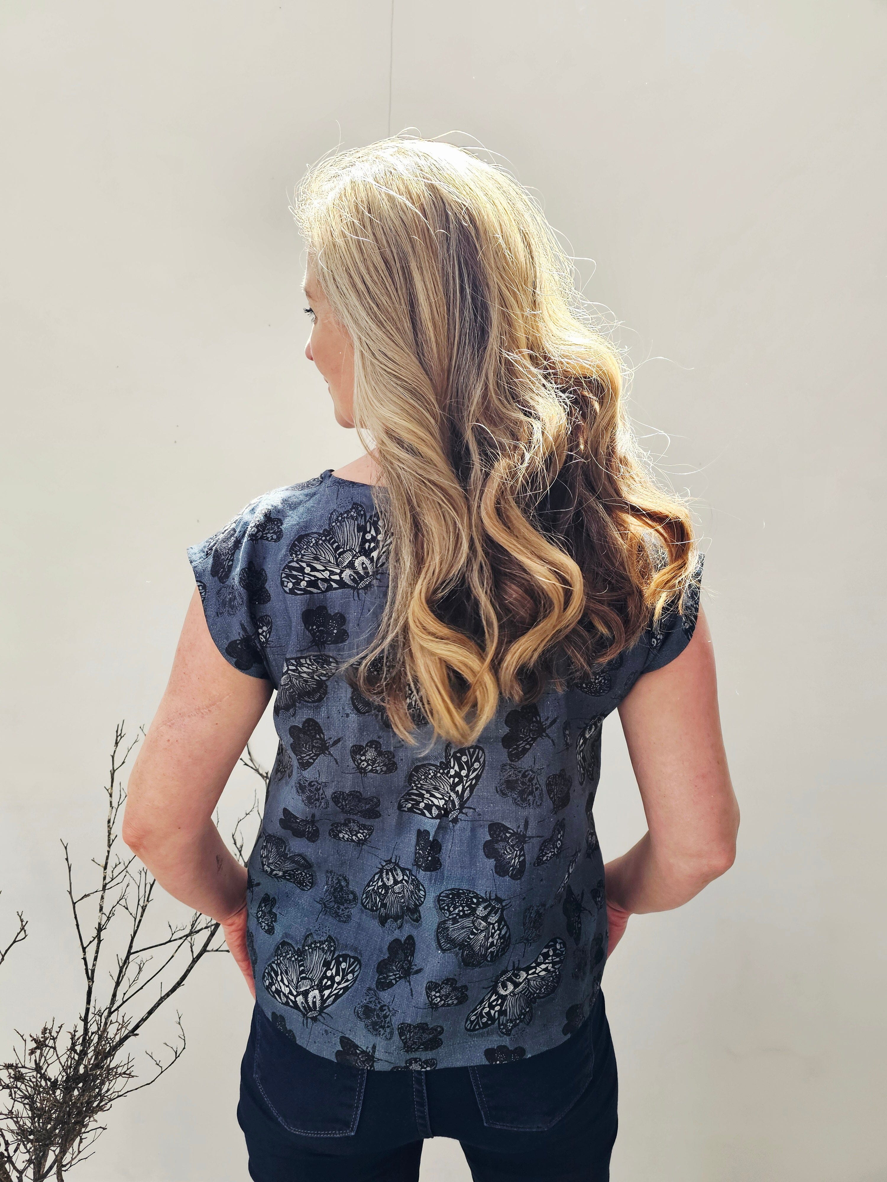 Pure Linen Mini Pleat Top - Slate Moth Shirts & Tops The Spotted Quoll 