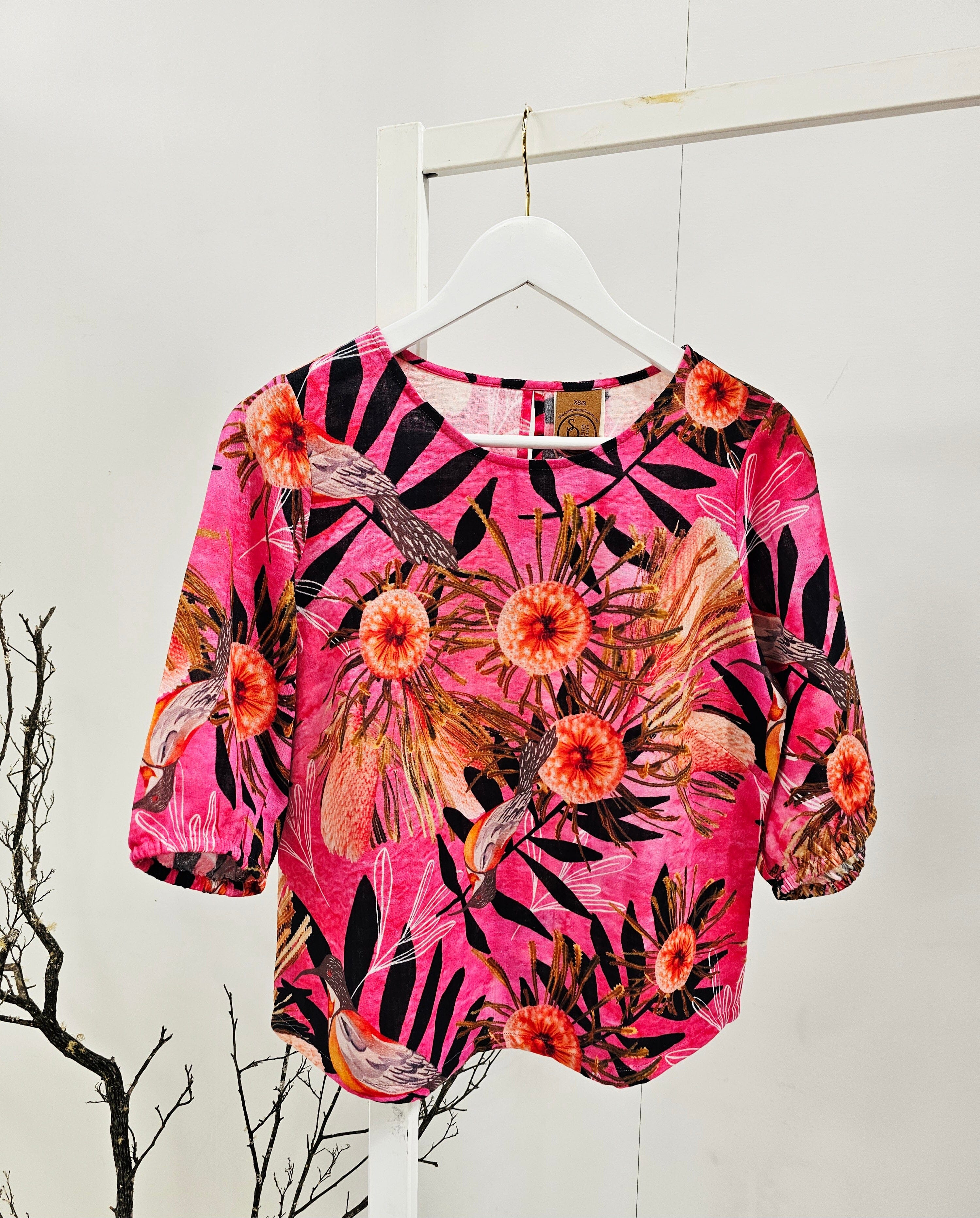 Lady Jane Organic Cotton DM Blouse - Pink Summer Bouquet top The Spotted Quoll 