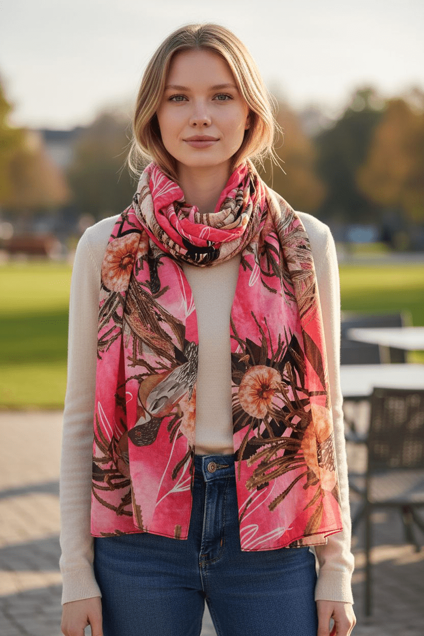 Silken Chic Scarves - Pink Summer Bouquet Scarf The Spotted Quoll Studio 