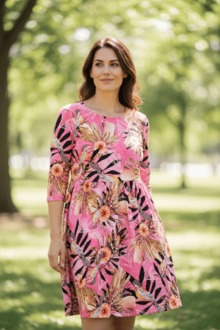 Peasant Dress Organic Pure Linen - Pink Summer Bouquet Dresses The Spotted Quoll 