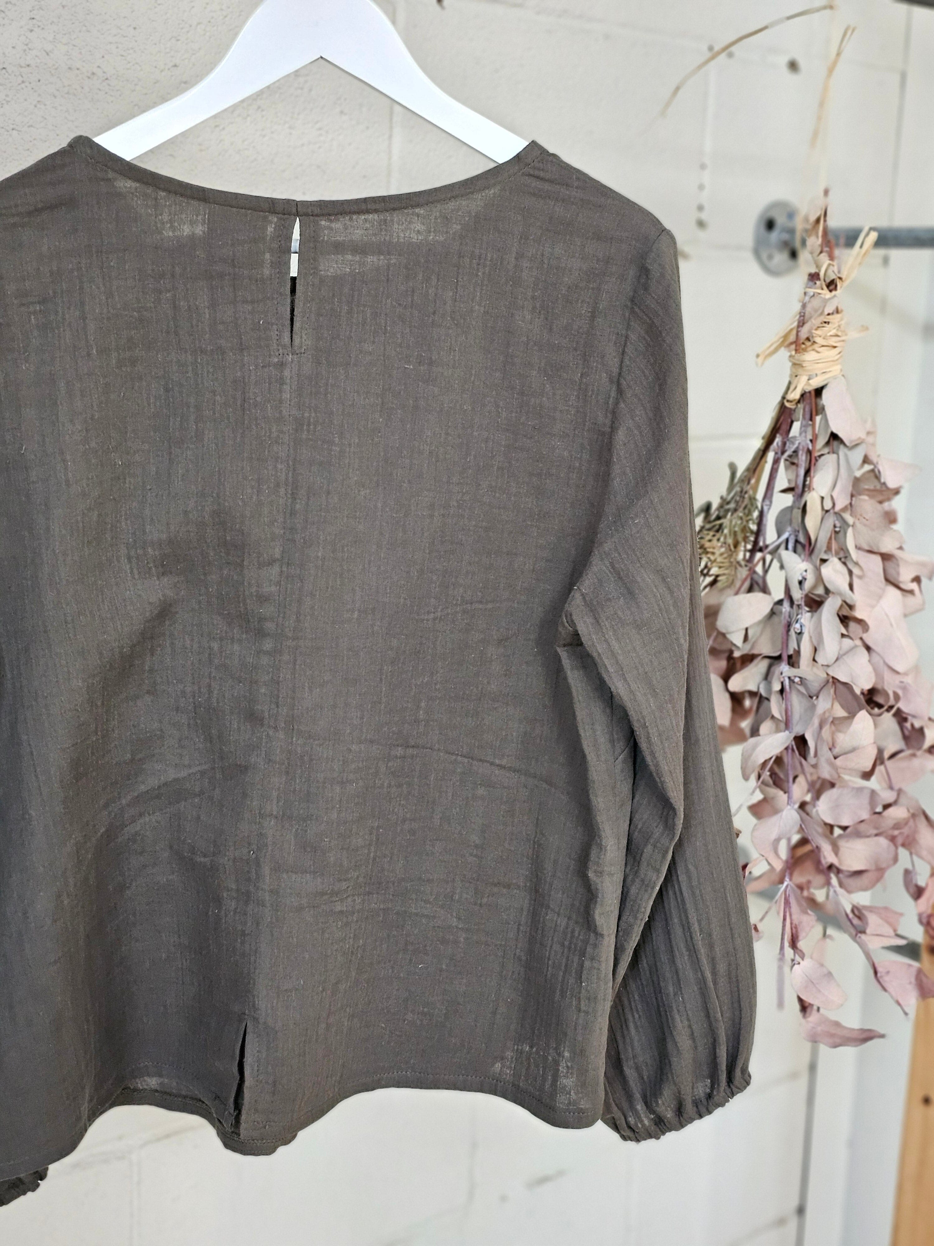 Lady Jane Long Sleeve Blouse - Khaki top The Spotted Quoll 