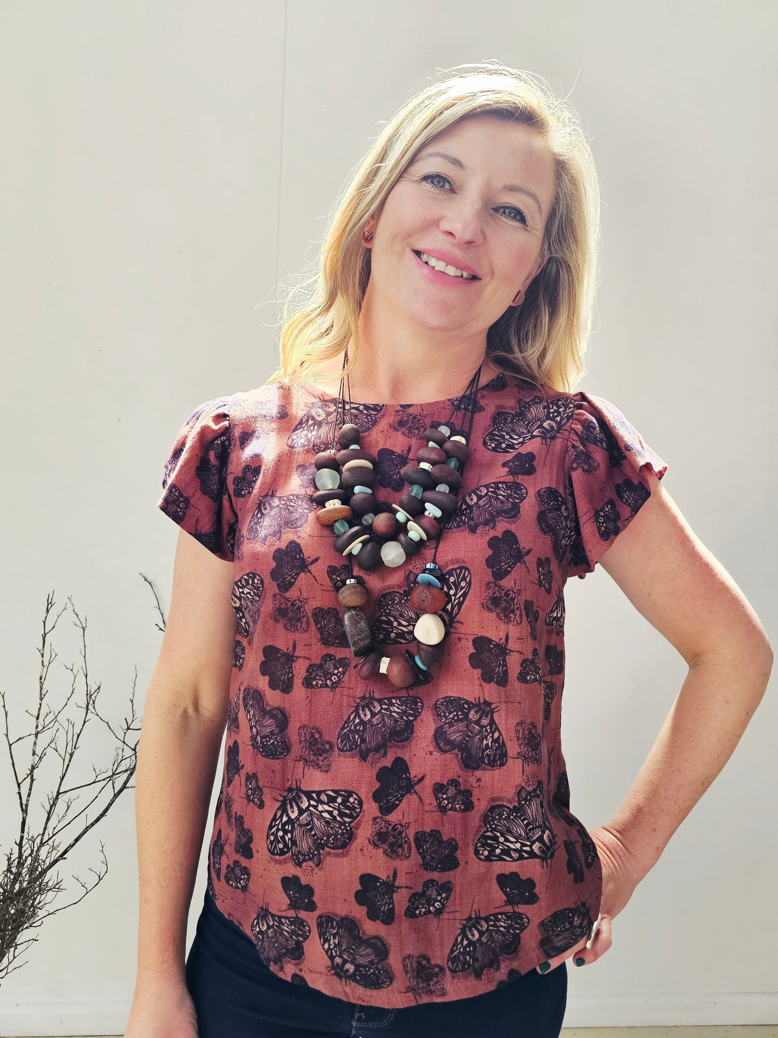 Flutter Top Organic Cotton DM - Cocoa Moth top The Spotted Quoll 