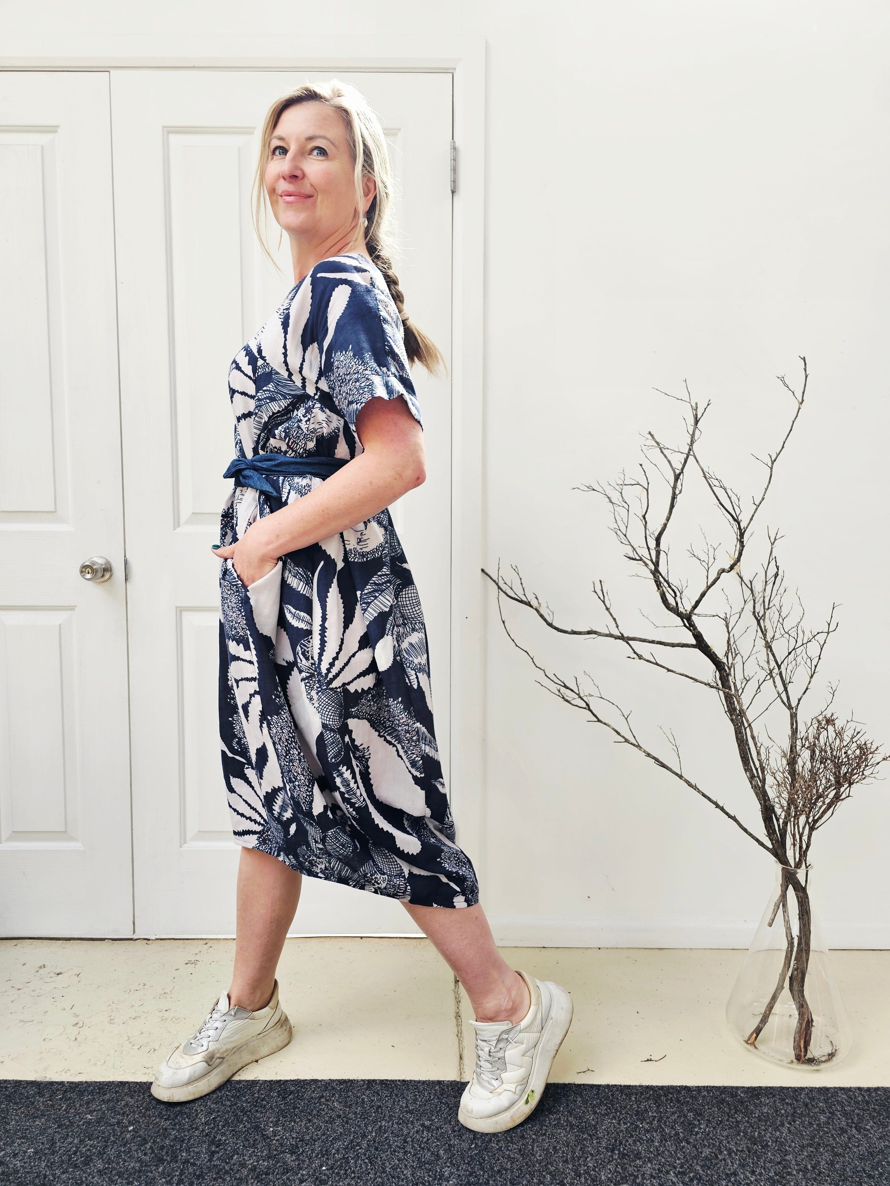 Organic Cotton Cocoon Dress - Original Sawtooth Banksia Dress The Spotted Quoll 