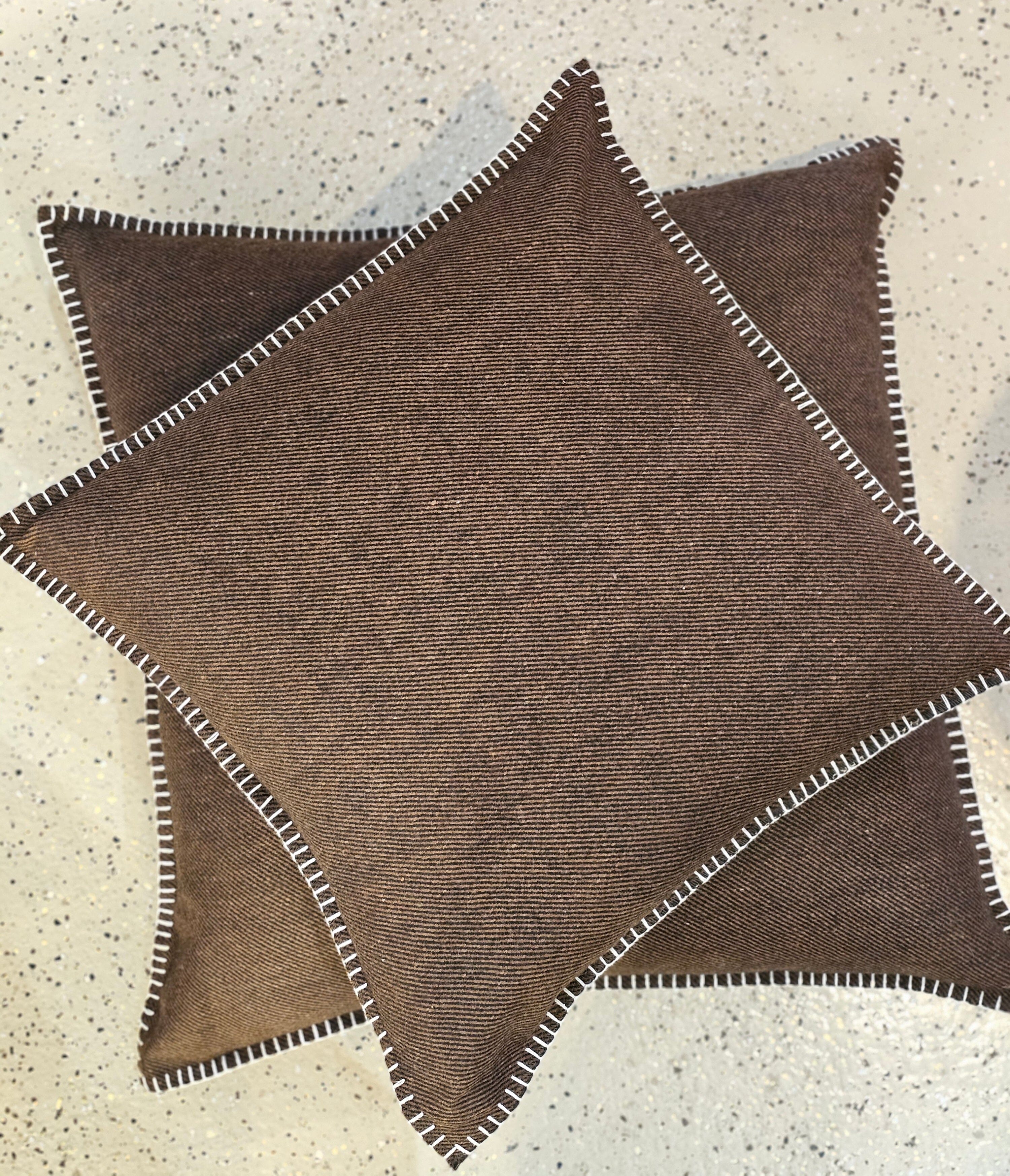 Cocoa Twill Organic Wool Felt Cushions Cushions The Spotted Quoll Studio 45 x 45cm Cocoa Twill with Natural Stitch 