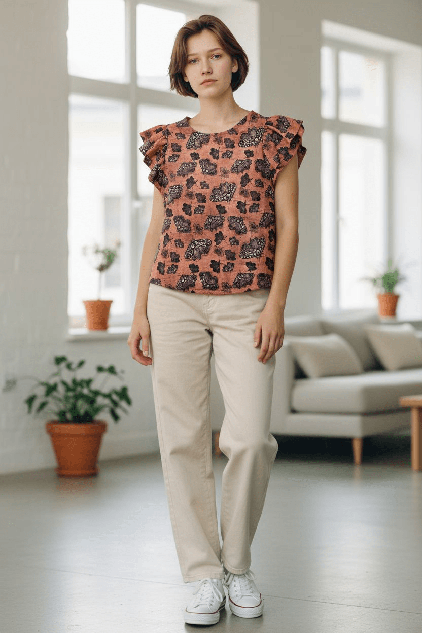 Flutter Top Organic Cotton DM - Cocoa Moth top The Spotted Quoll 