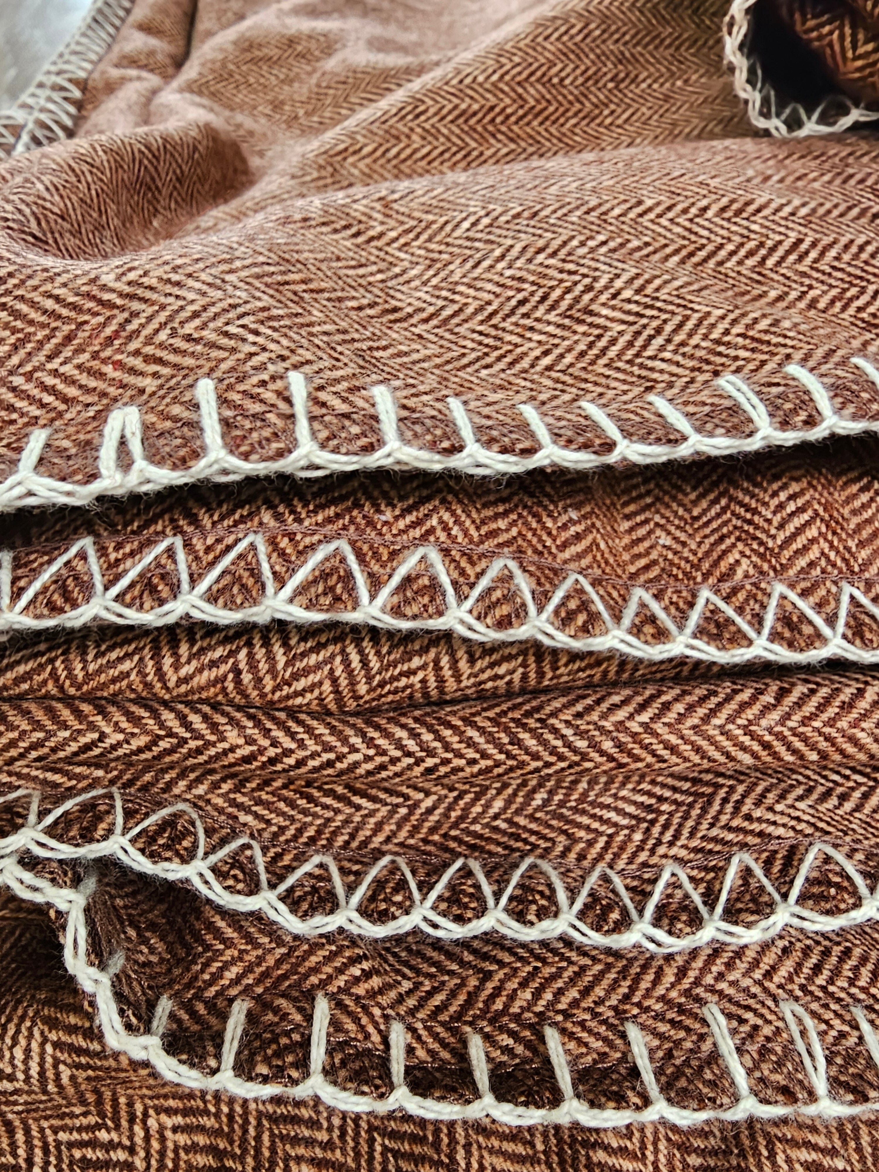 Organic Wool Pod Stools stool The Spotted Quoll Studio Nutmeg Fine Herringbone & Natural Unfilled 