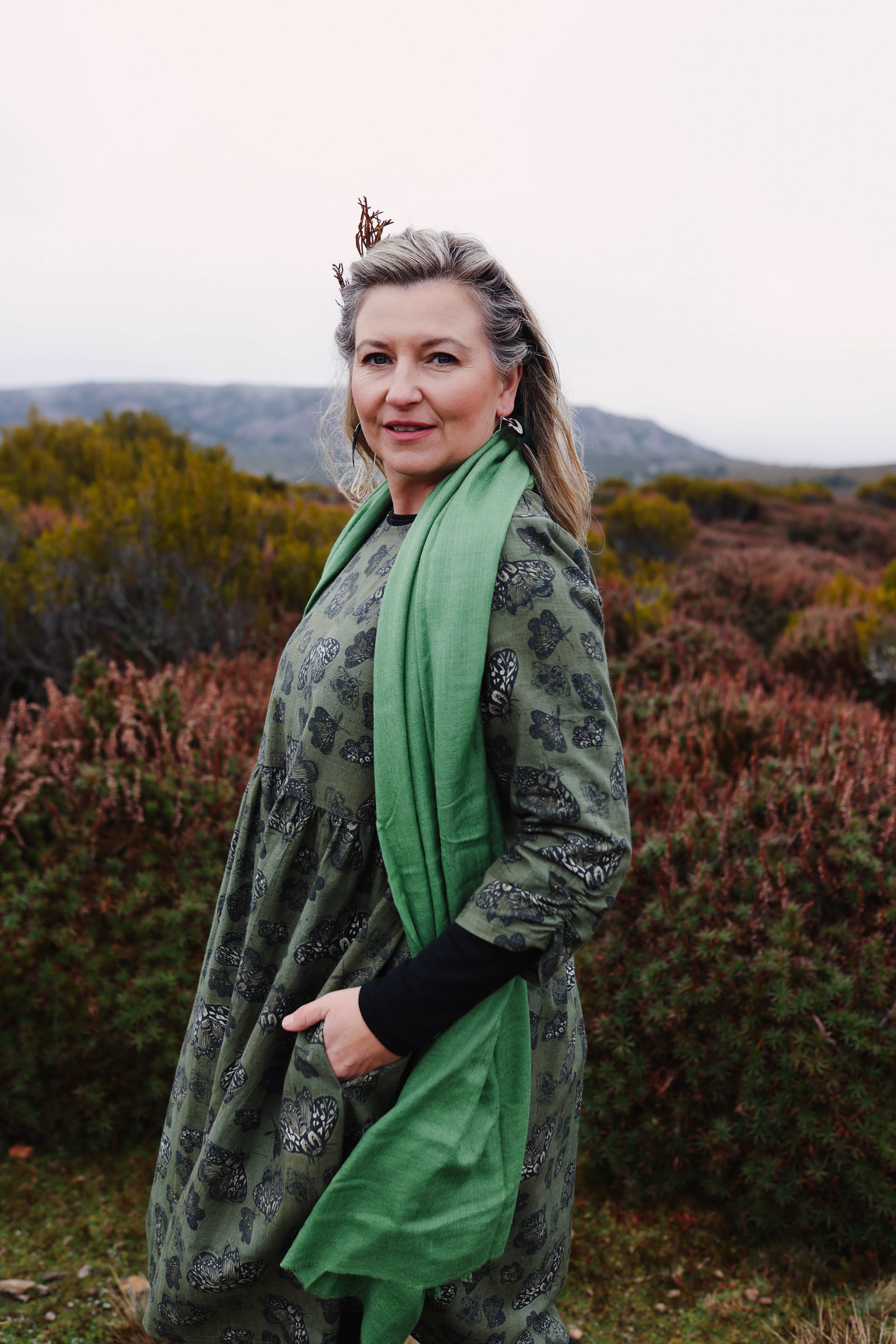 Organic Linen Peasant Dress - Moss Moth Dresses The Spotted Quoll 