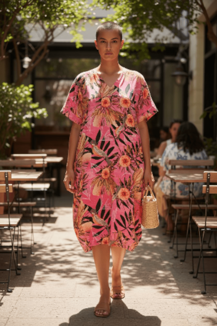 Cocoon Dress Organic Pure Linen - Pink Summer Bouquet Dress The Spotted Quoll 